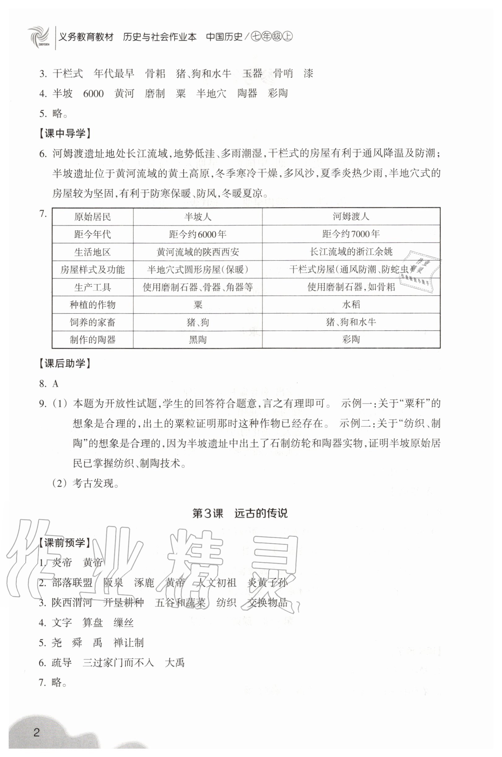 2020年作業(yè)本浙江教育出版社七年級(jí)中國歷史上冊(cè)人教版 參考答案第2頁