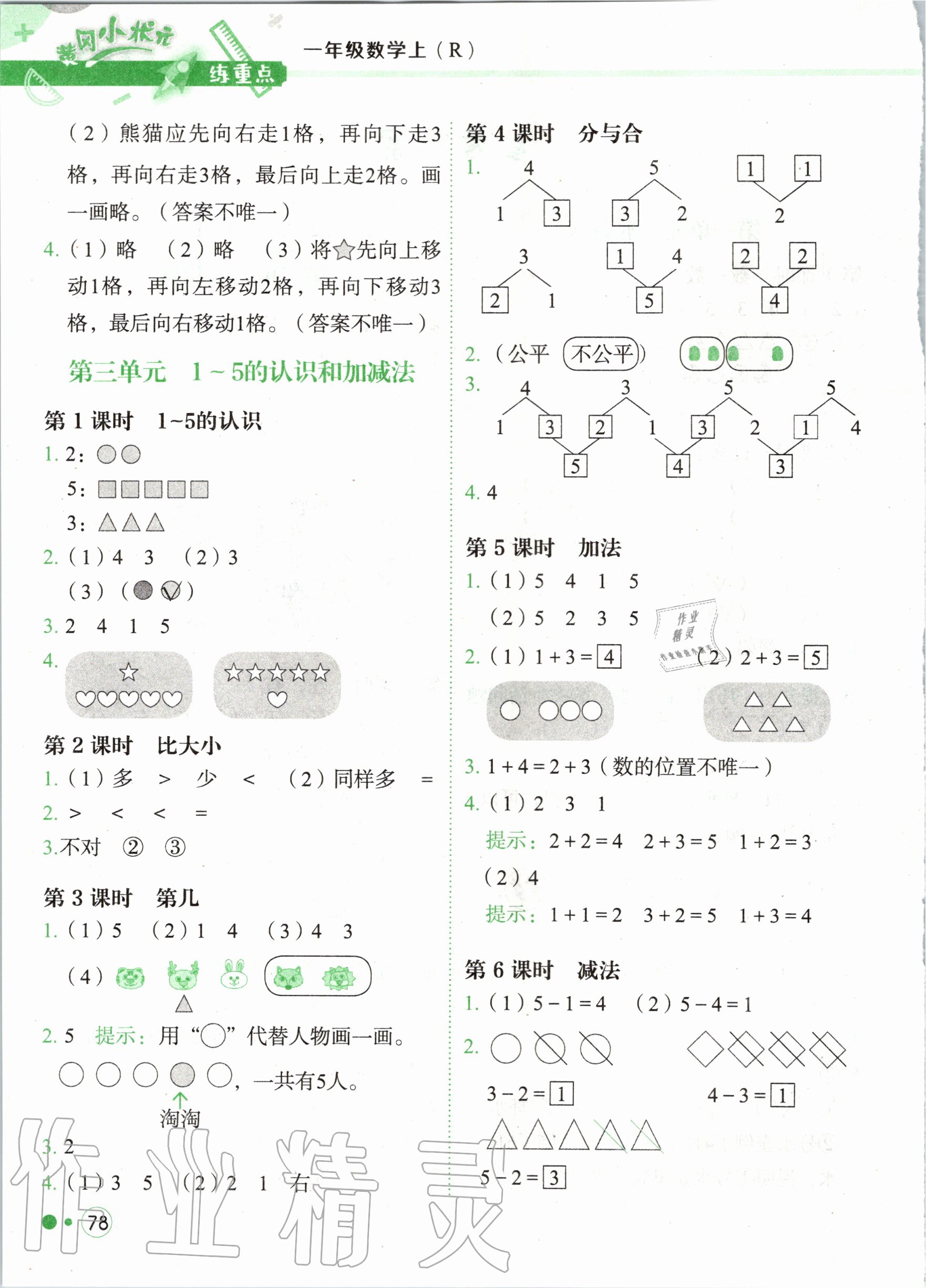 2020年黃岡小狀元練重點(diǎn)一年級(jí)數(shù)學(xué)上冊(cè)人教版 第2頁(yè)