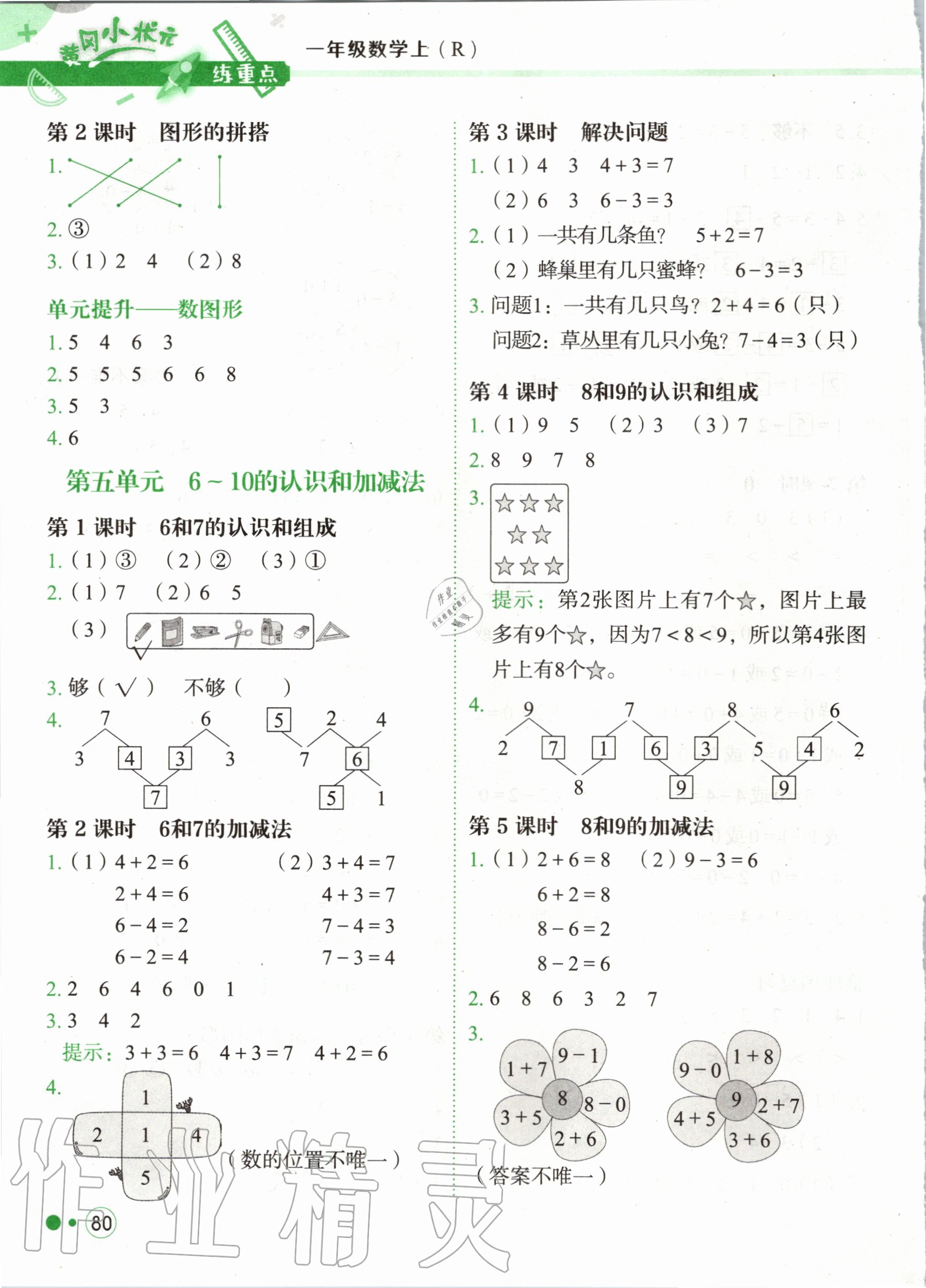 2020年黃岡小狀元練重點(diǎn)一年級(jí)數(shù)學(xué)上冊(cè)人教版 第4頁(yè)
