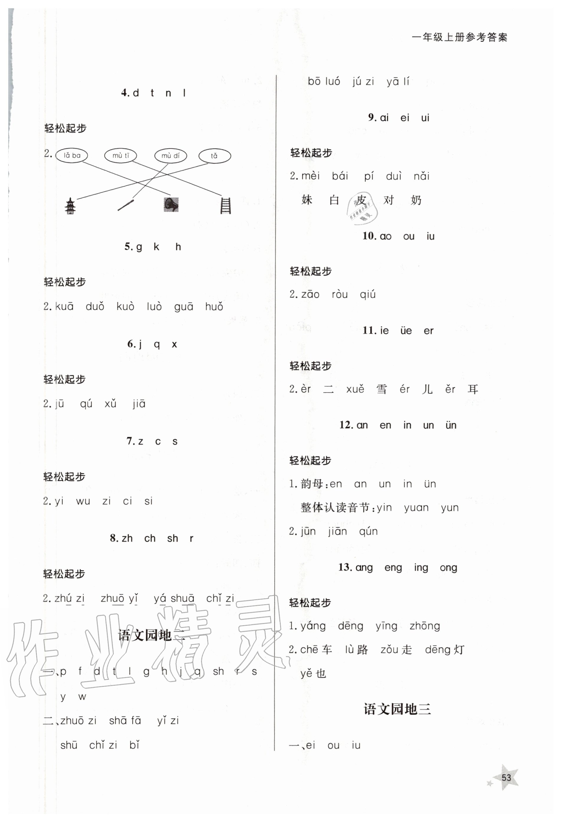 2020年小學(xué)同步練習(xí)冊一年級語文上冊人教版 參考答案第2頁