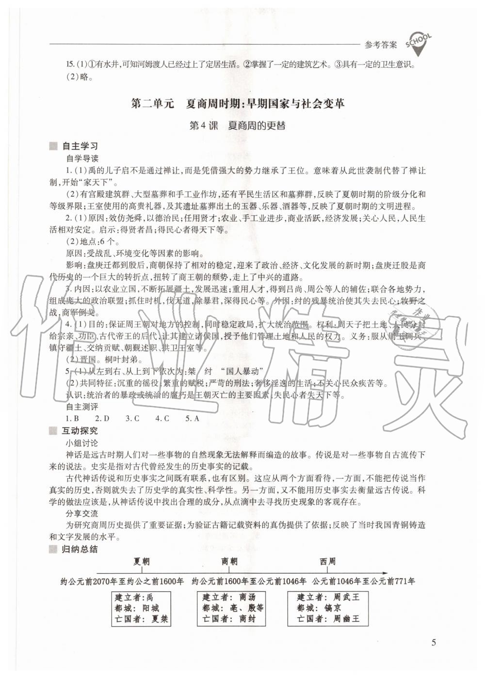 2020年新課程問題解決導(dǎo)學(xué)方案七年級中國歷史上冊人教版 參考答案第5頁