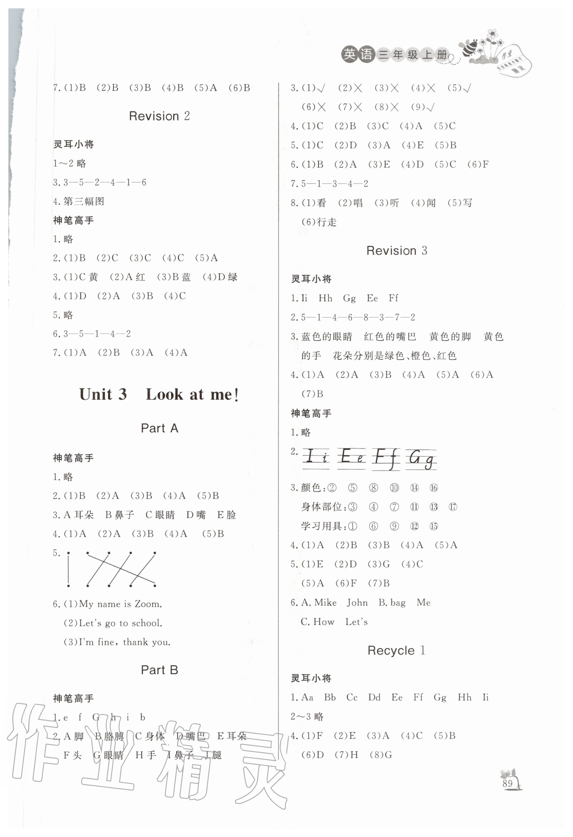 2020年小学课外作业三年级英语上册人教版 参考答案第2页