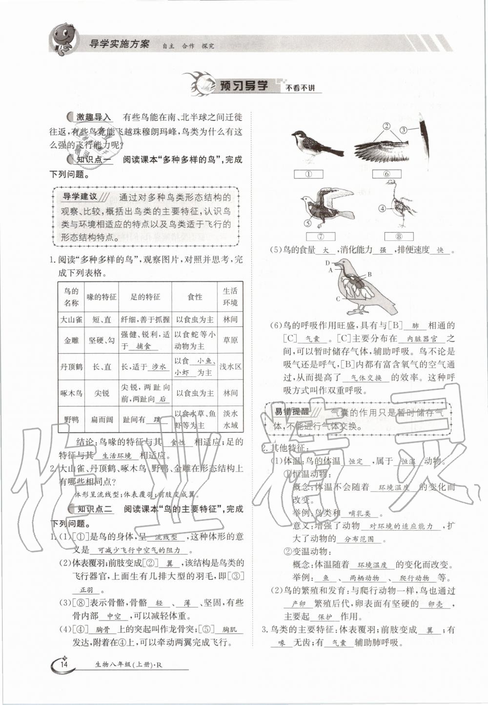 2020年三段六步導(dǎo)學(xué)測(cè)評(píng)八年級(jí)生物上冊(cè)人教版 參考答案第14頁(yè)