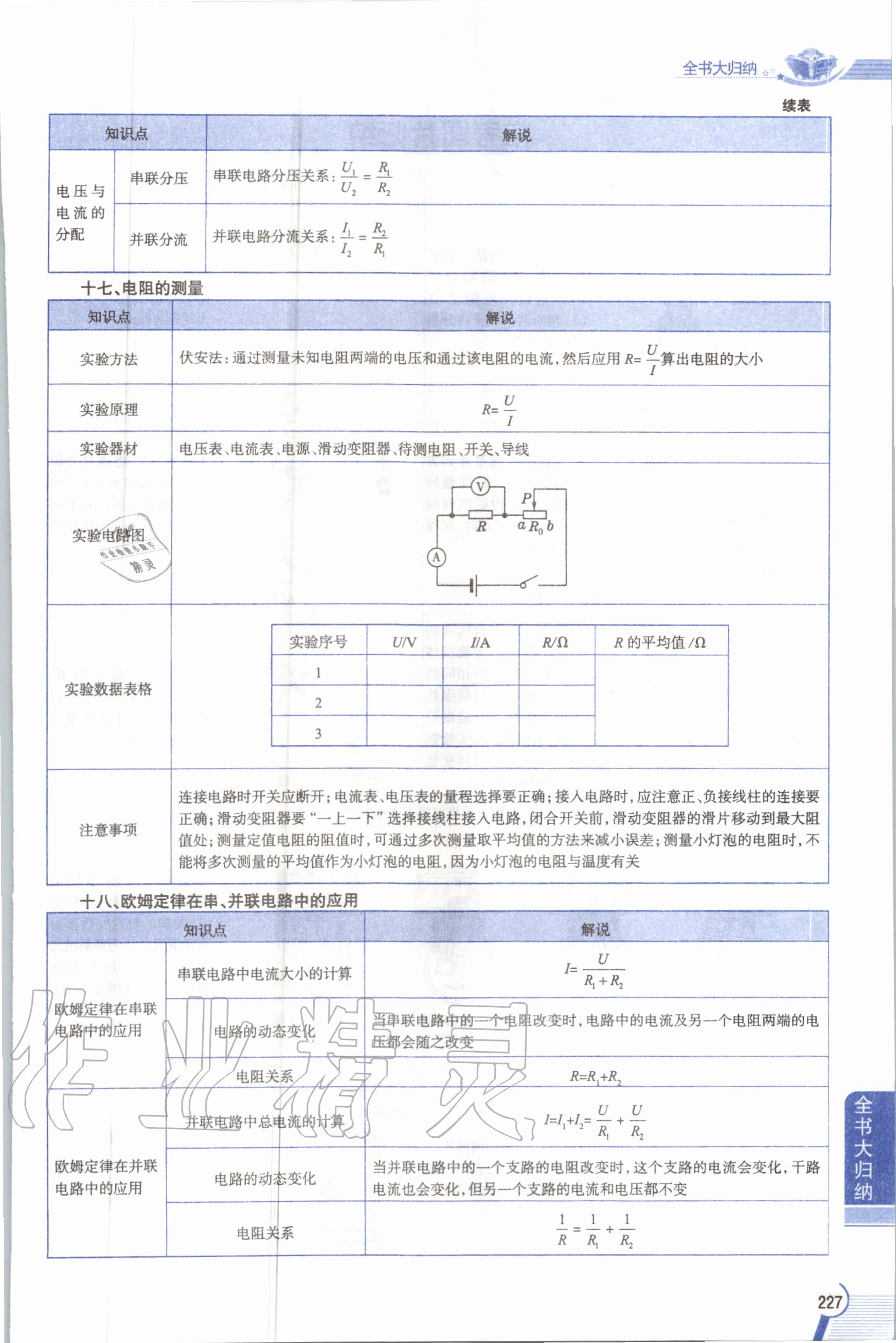 2019年教材課本九年級物理全一冊人教版 參考答案第227頁