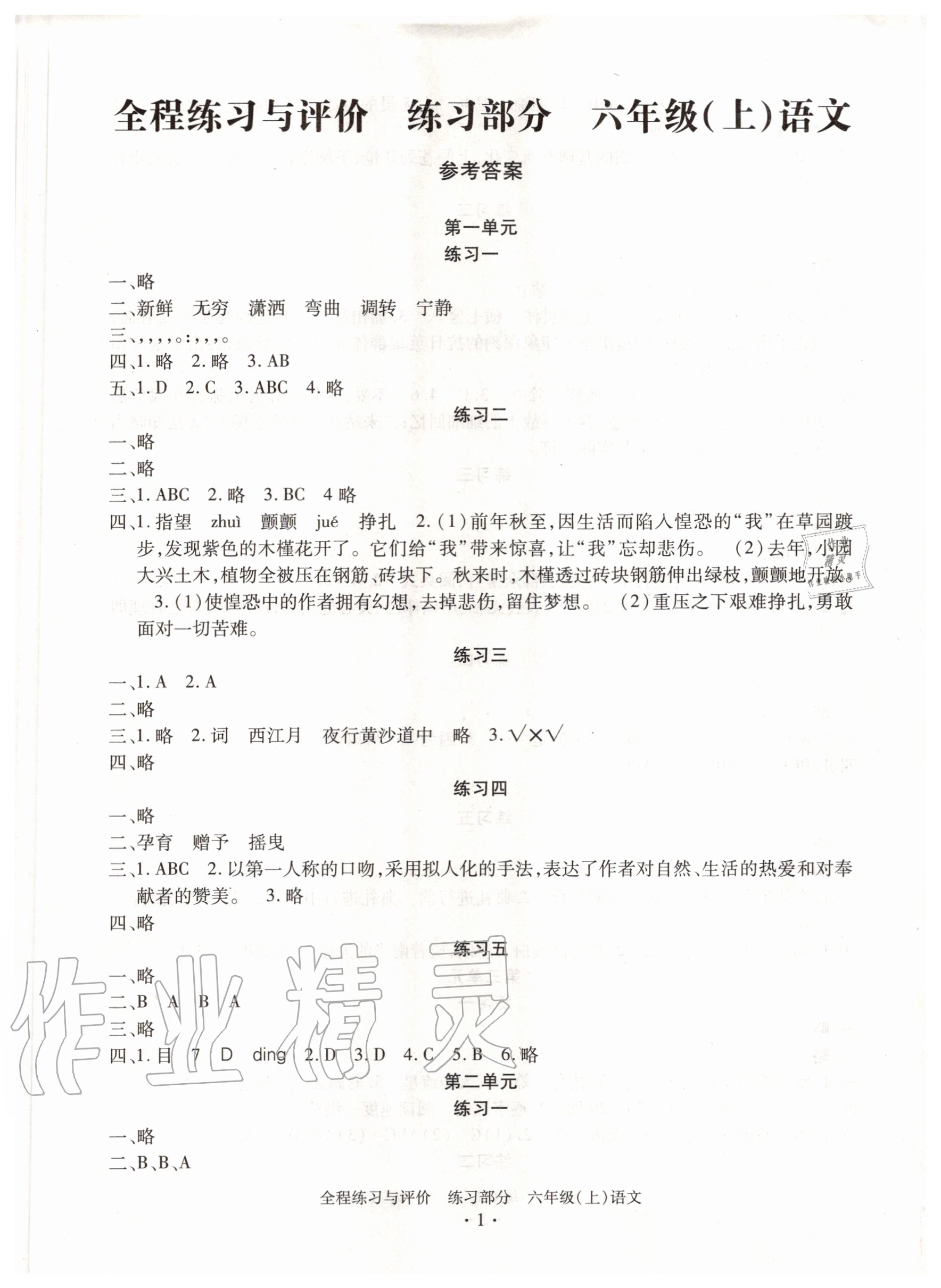 2020年全程練習(xí)與評(píng)價(jià)六年級(jí)語(yǔ)文上冊(cè)人教版 第1頁(yè)