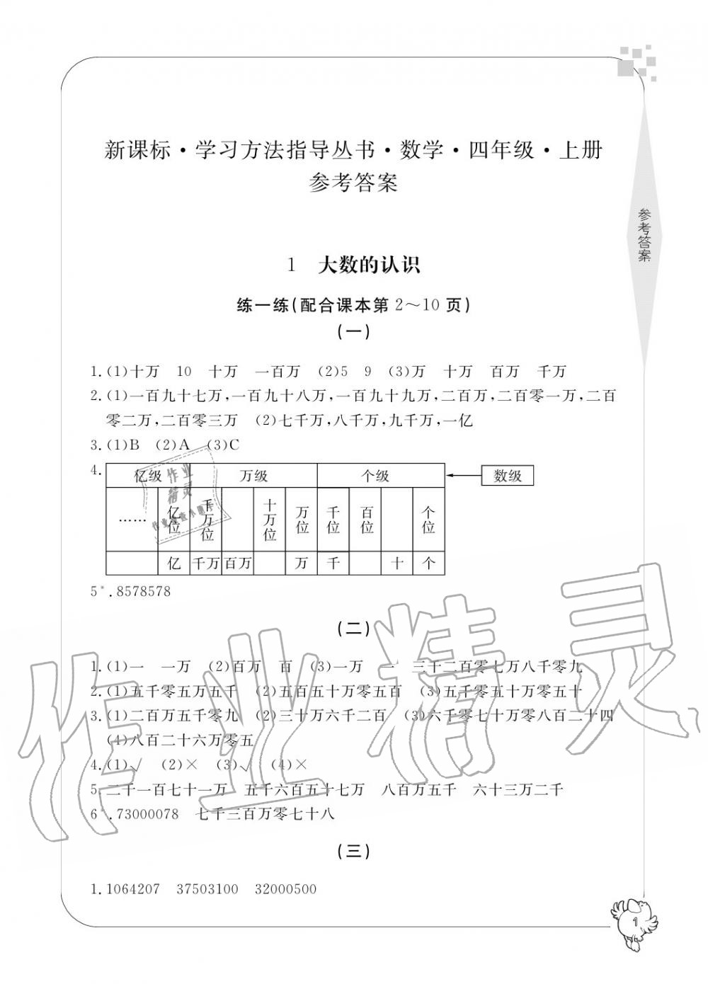 2020年新課標學習方法指導叢書四年級數(shù)學上冊人教版 參考答案第1頁