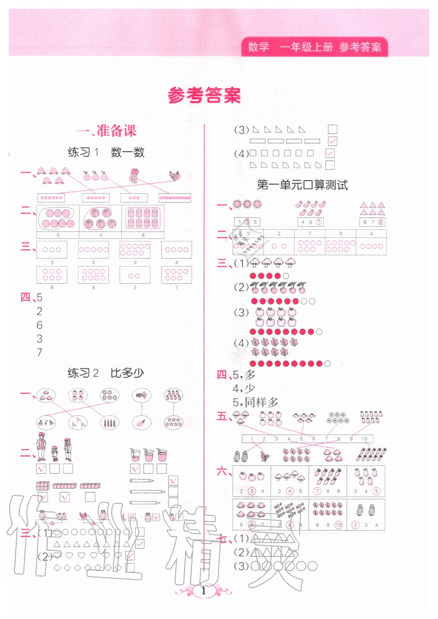 2020年點(diǎn)亮思維同步口算一年級(jí)上冊(cè)人教版 第1頁(yè)