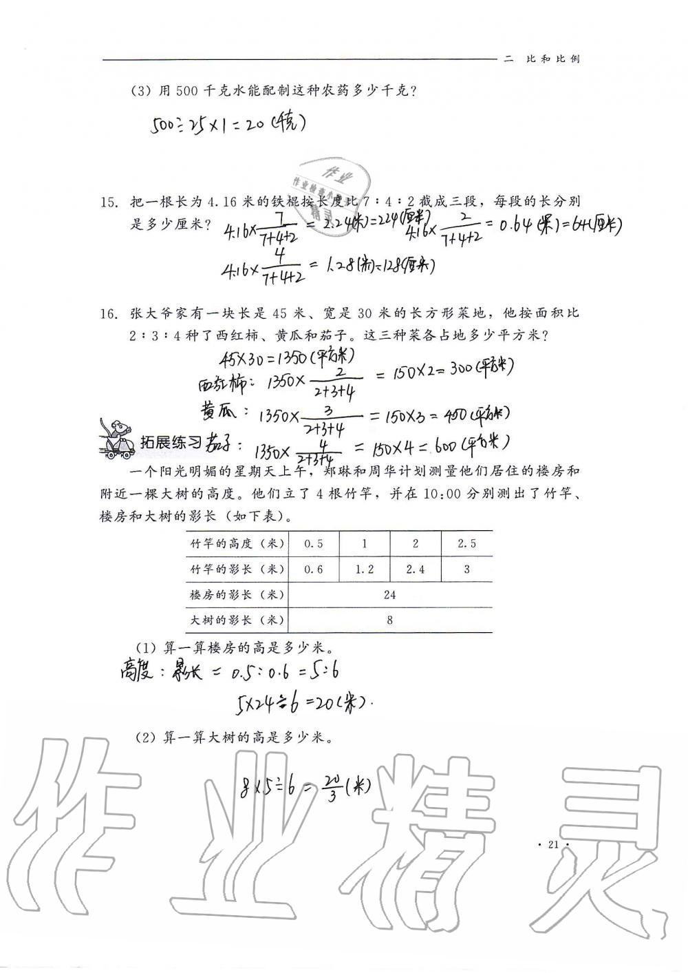 2020年同步练习册六年级数学上册冀教版河北教育出版社 第21页