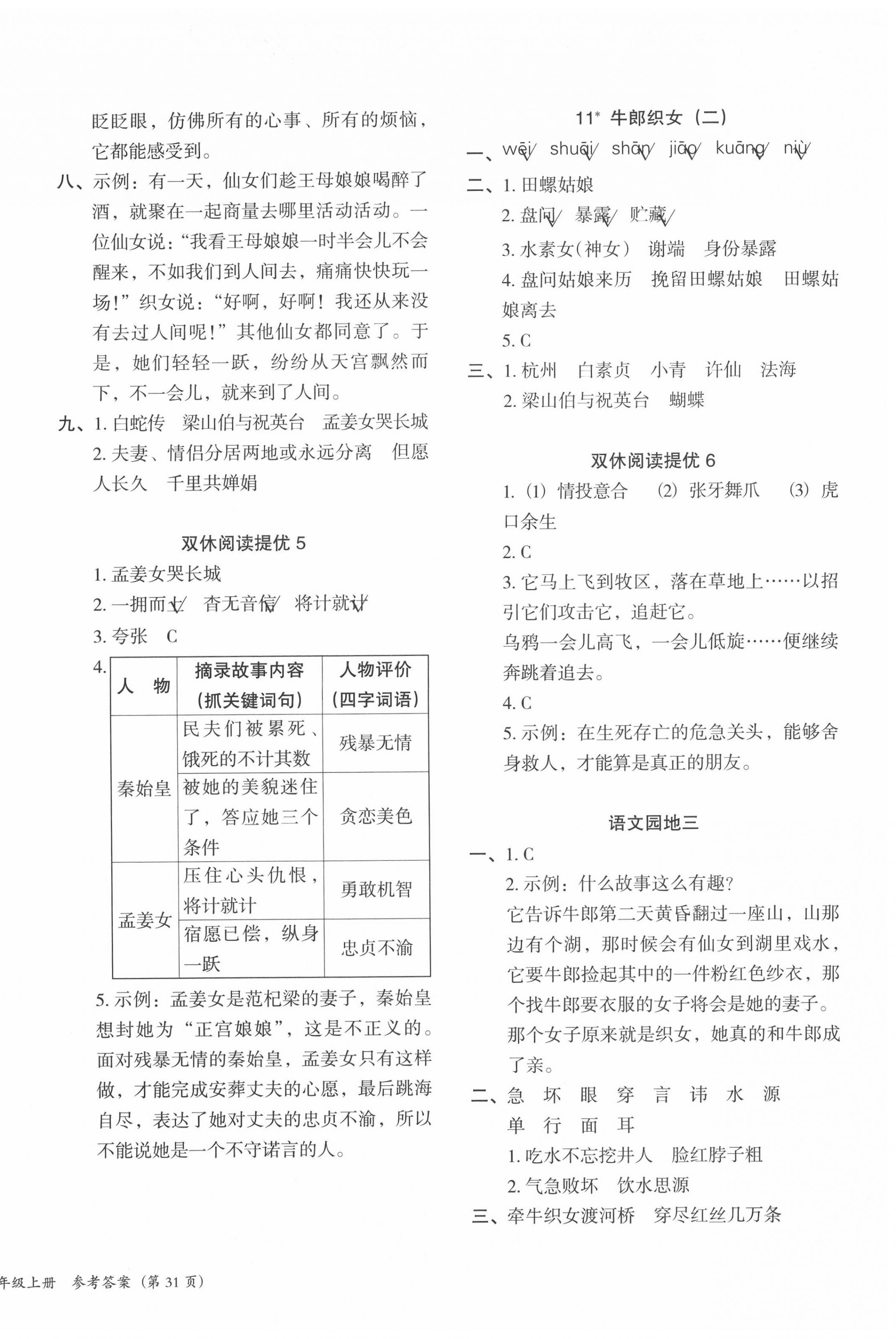 2020年木頭馬分層課課練五年級語文上冊部編版福建專版 參考答案第6頁