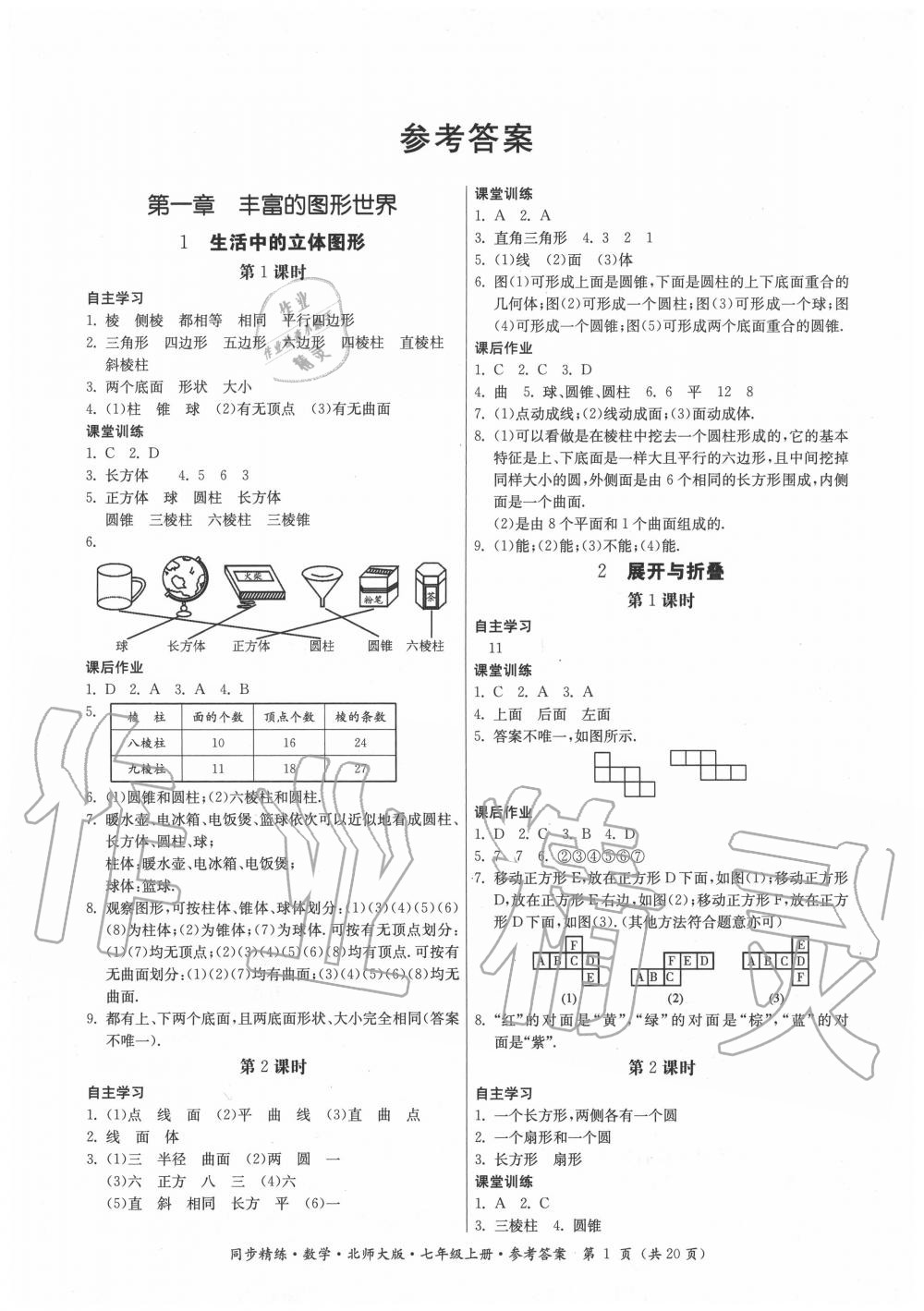 2020年同步精練七年級數(shù)學(xué)上冊北師大版 第1頁