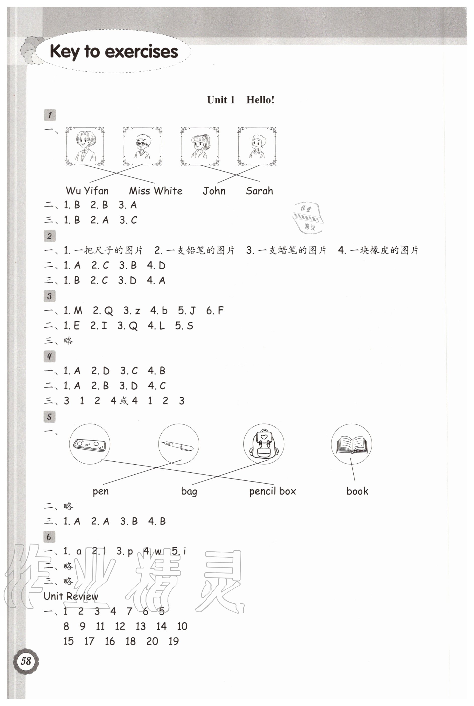 2020年小學英語讀寫課時特訓三年級上冊人教版 參考答案第1頁