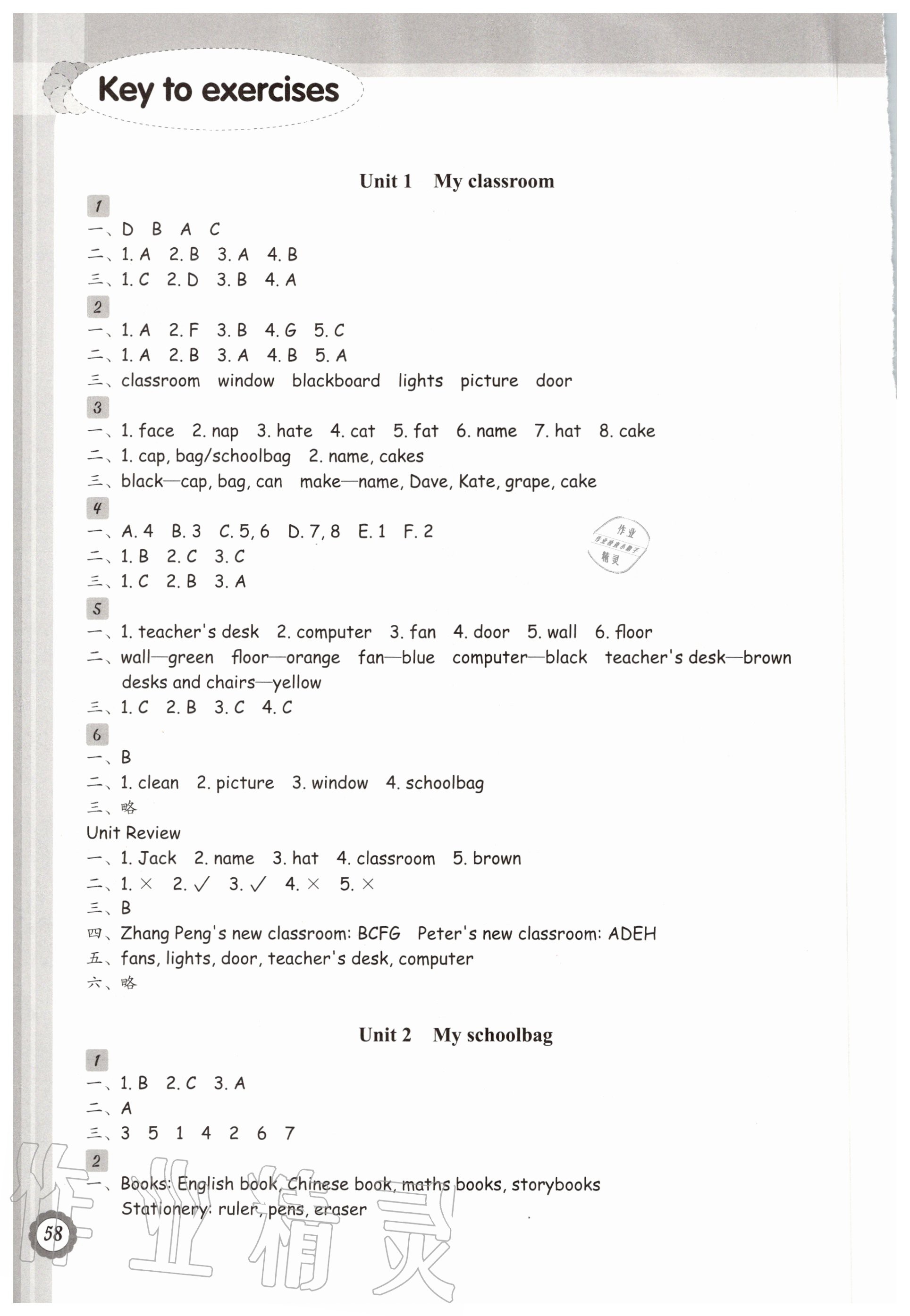 2020年小學英語讀寫課時特訓四年級上冊人教版 參考答案第1頁