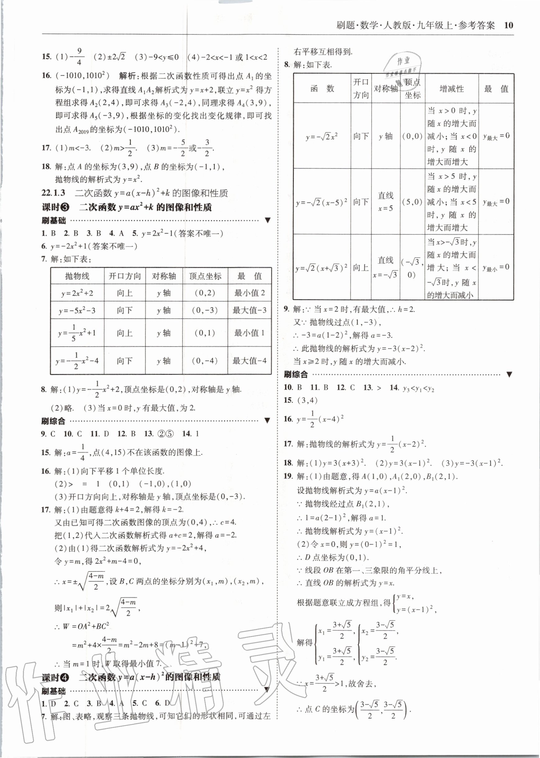 2020年北大綠卡刷題九年級數(shù)學(xué)上冊人教版 參考答案第10頁