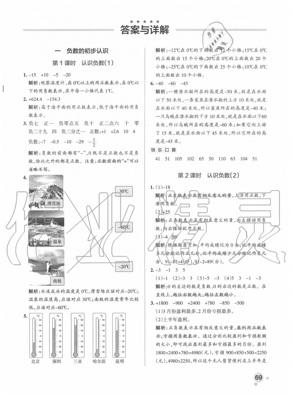 2020年小学学霸作业本五年级数学上册苏教版 参考答案第1页