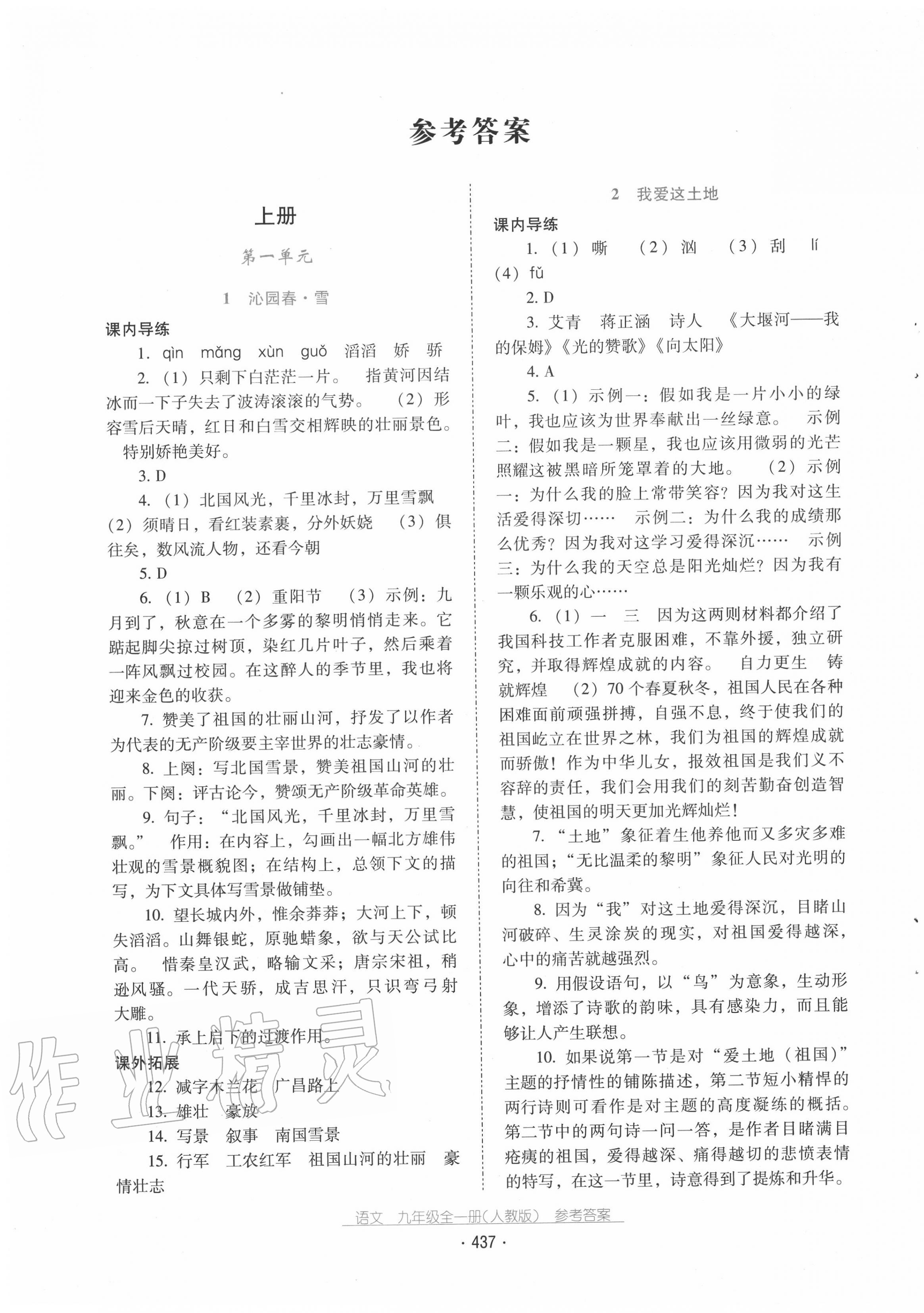 2020年云南省標(biāo)準(zhǔn)教輔優(yōu)佳學(xué)案九年級(jí)語文全一冊(cè)人教版 第1頁