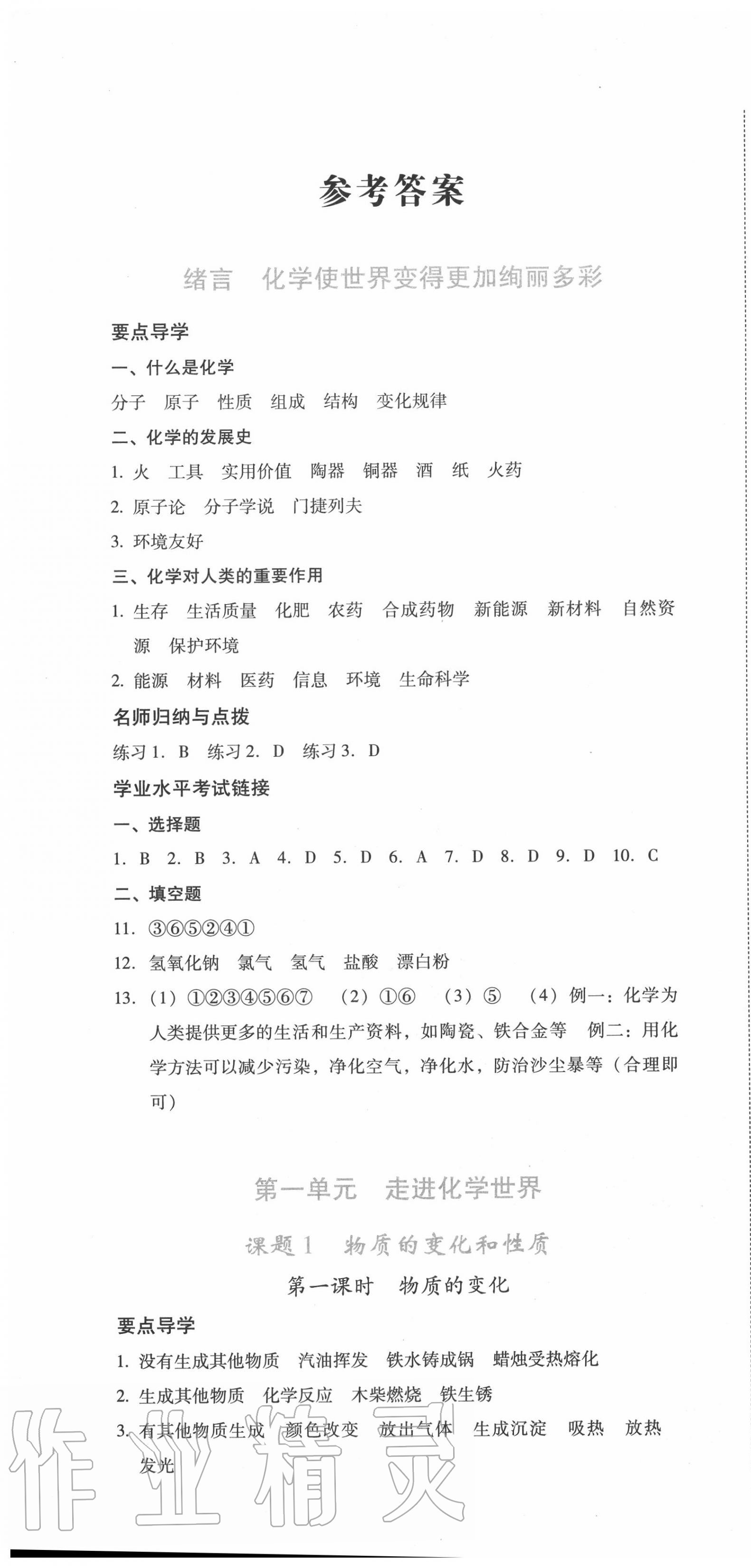 2020年云南省標(biāo)準(zhǔn)教輔優(yōu)佳學(xué)案九年級(jí)化學(xué)全一冊(cè)人教版 第1頁(yè)