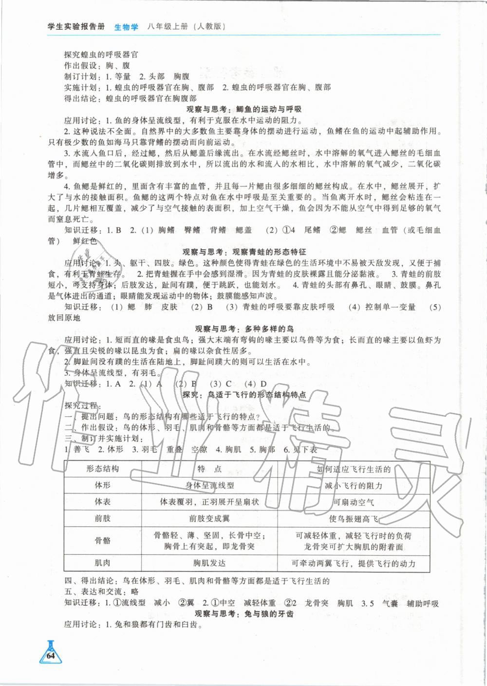 2020年学生实验报告册八年级生物学上册人教版辽海出版社 第2页