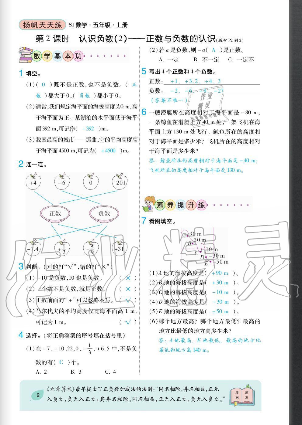 2020年揚帆文化揚帆天天練五年級數學上冊蘇教版 參考答案第2頁