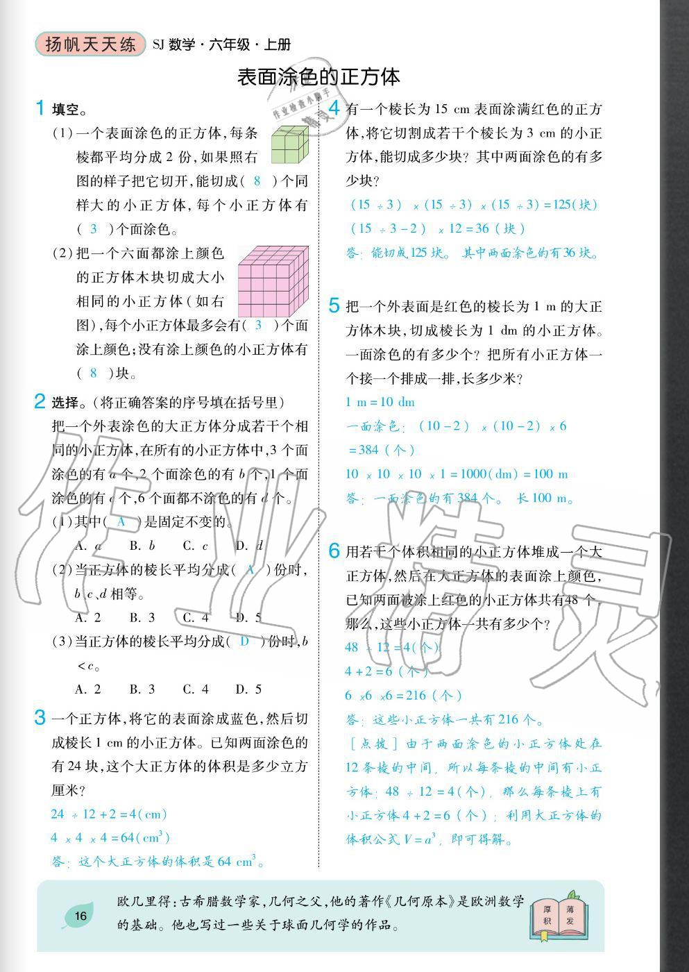 2020年揚(yáng)帆文化揚(yáng)帆天天練六年級(jí)數(shù)學(xué)上冊蘇教版 參考答案第16頁