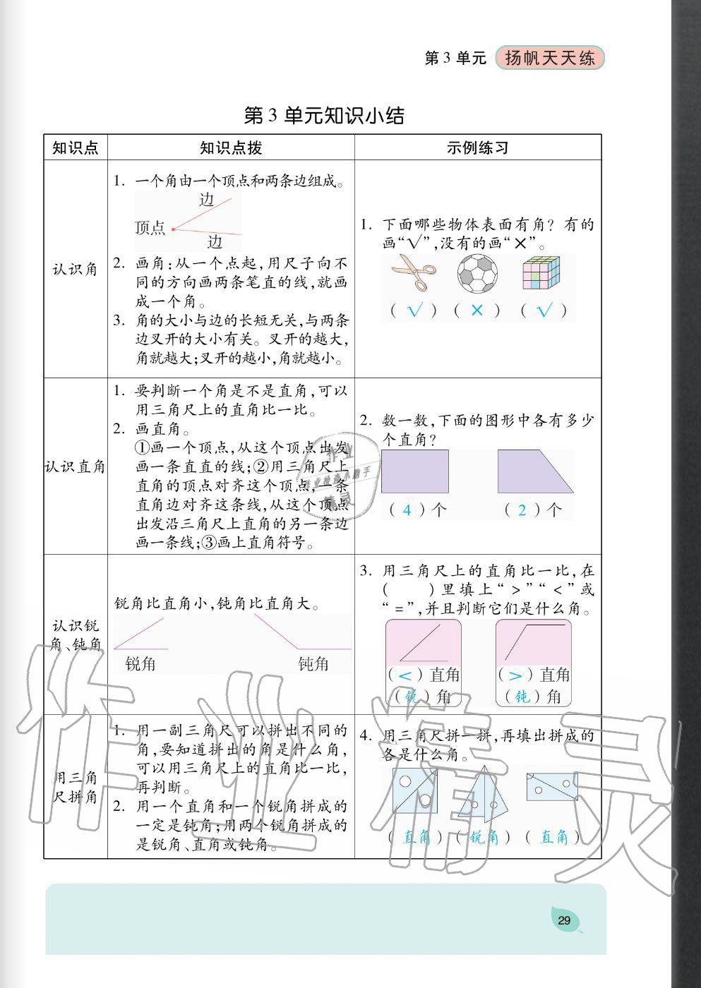 2020年扬帆文化扬帆天天练二年级数学上册人教版&nbsp;参考答案第29页