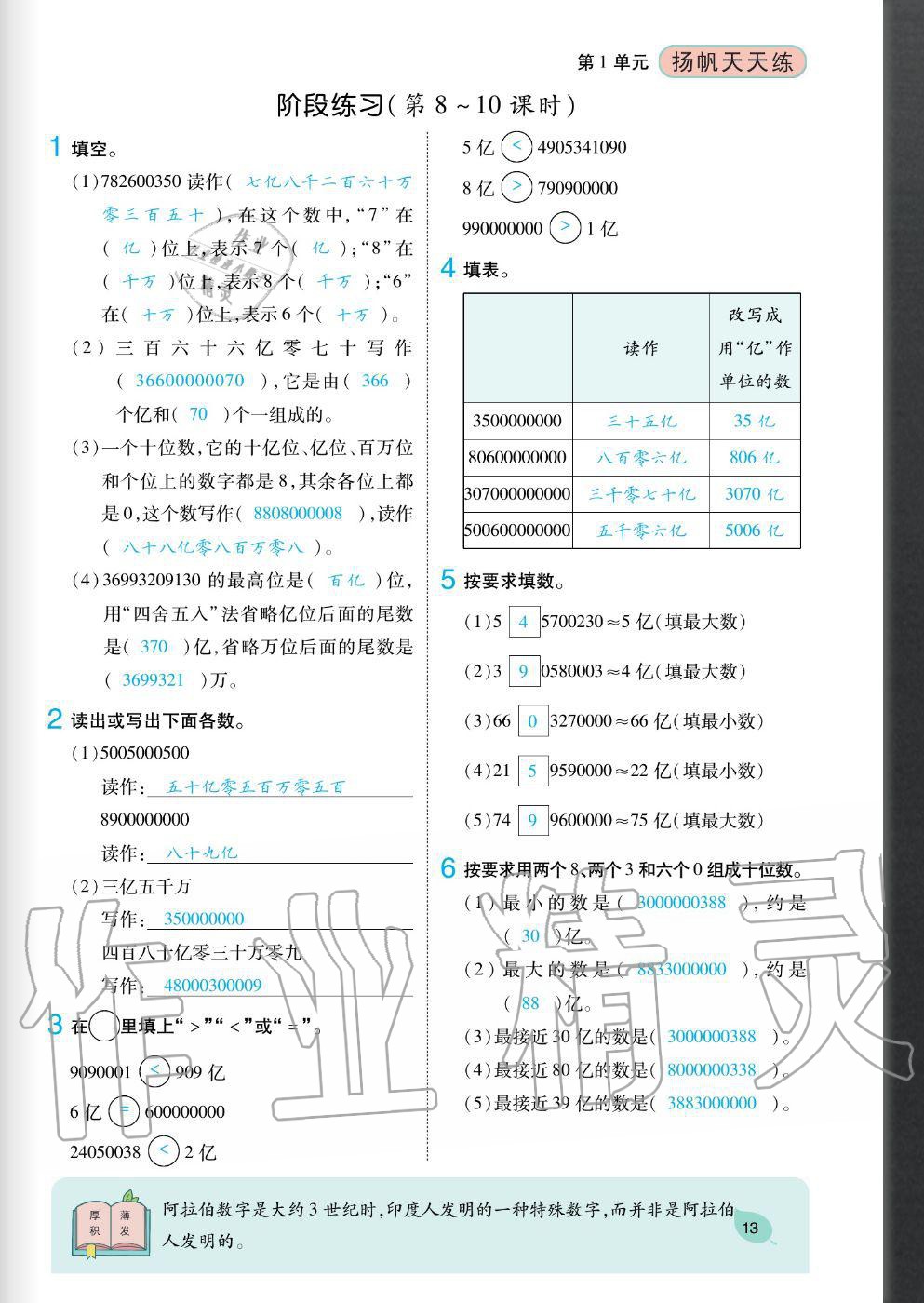 2020年揚(yáng)帆文化揚(yáng)帆天天練四年級數(shù)學(xué)上冊人教版 參考答案第13頁