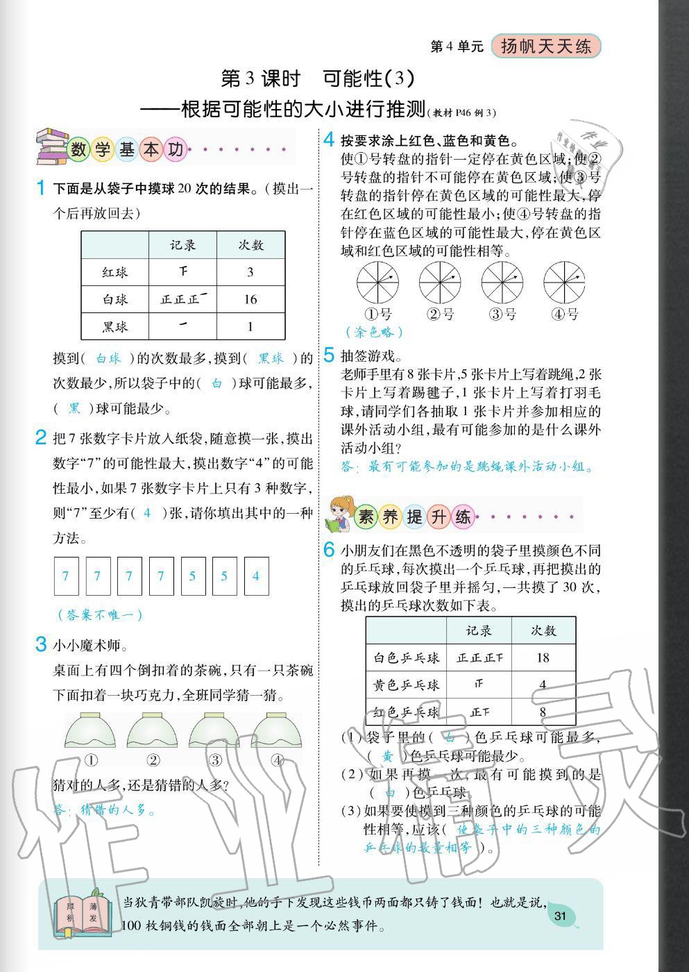 2020年揚(yáng)帆文化揚(yáng)帆天天練五年級數(shù)學(xué)上冊人教版 參考答案第31頁