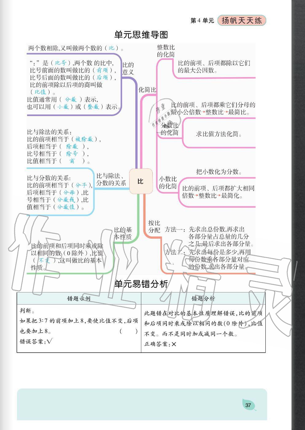 2020年揚(yáng)帆文化揚(yáng)帆天天練六年級數(shù)學(xué)上冊人教版 參考答案第37頁