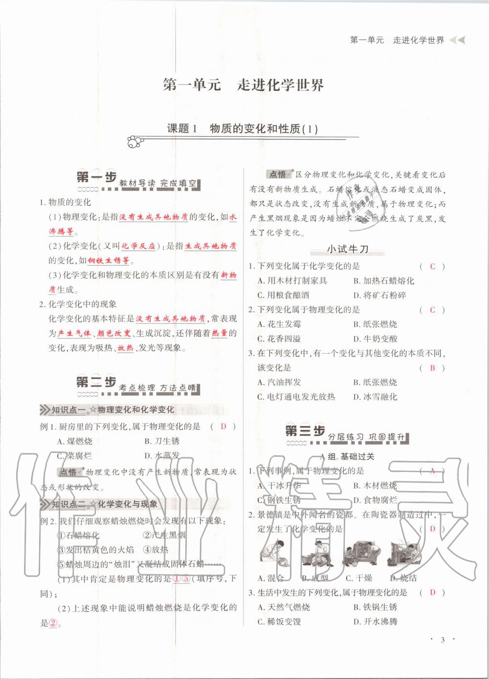 2020年優(yōu)課堂給力A加九年級化學(xué)全一冊人教版 參考答案第3頁