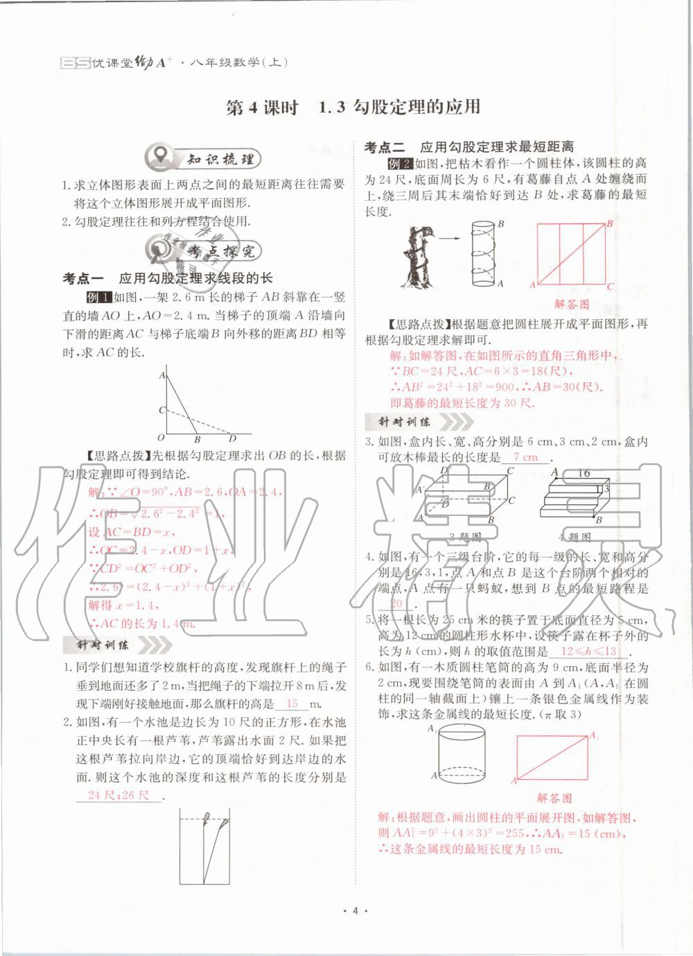 2020年優(yōu)課堂給力A加八年級數(shù)學上冊北師大版 參考答案第4頁