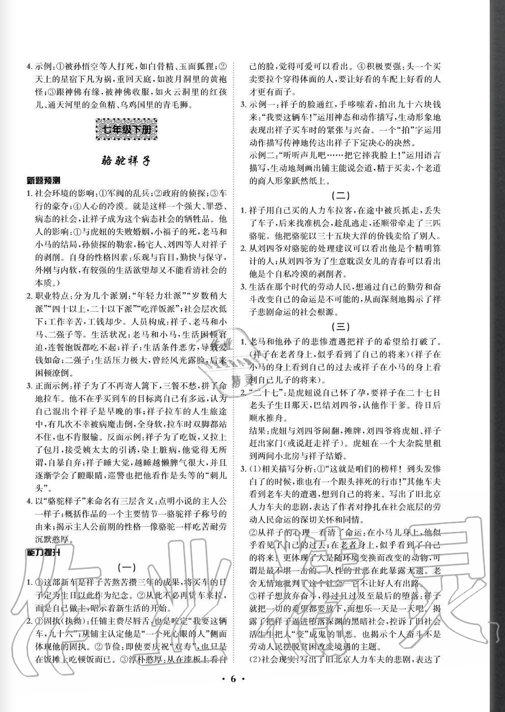 2020年精準同步初中名著與閱讀訓練一本通 參考答案第6頁