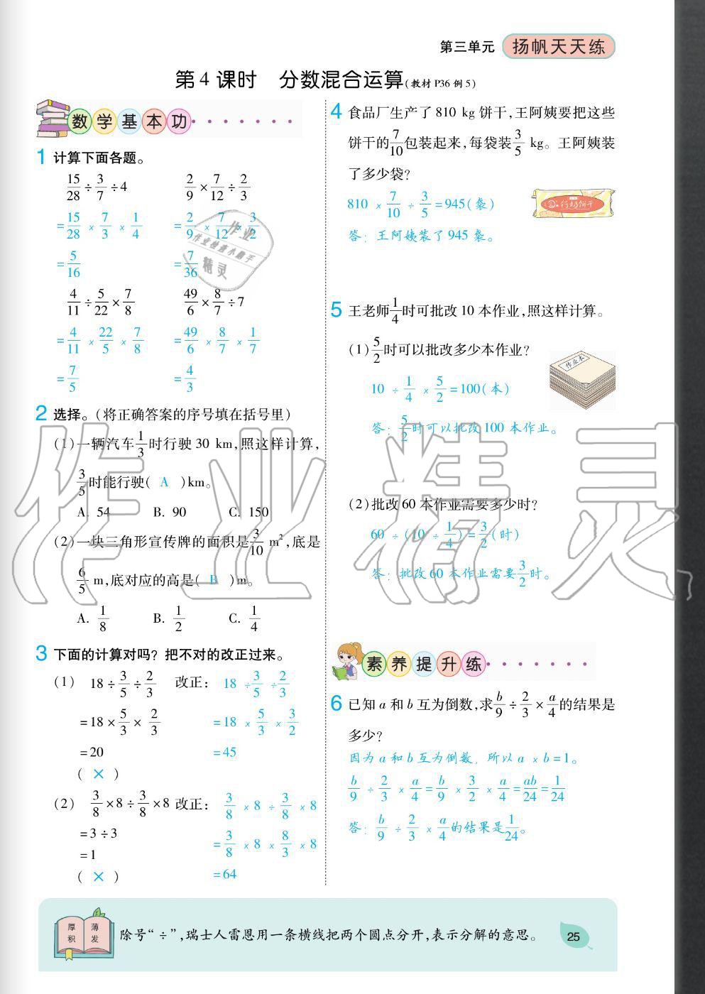 2020年揚帆文化揚帆天天練六年級數學上冊西師大版 參考答案第25頁