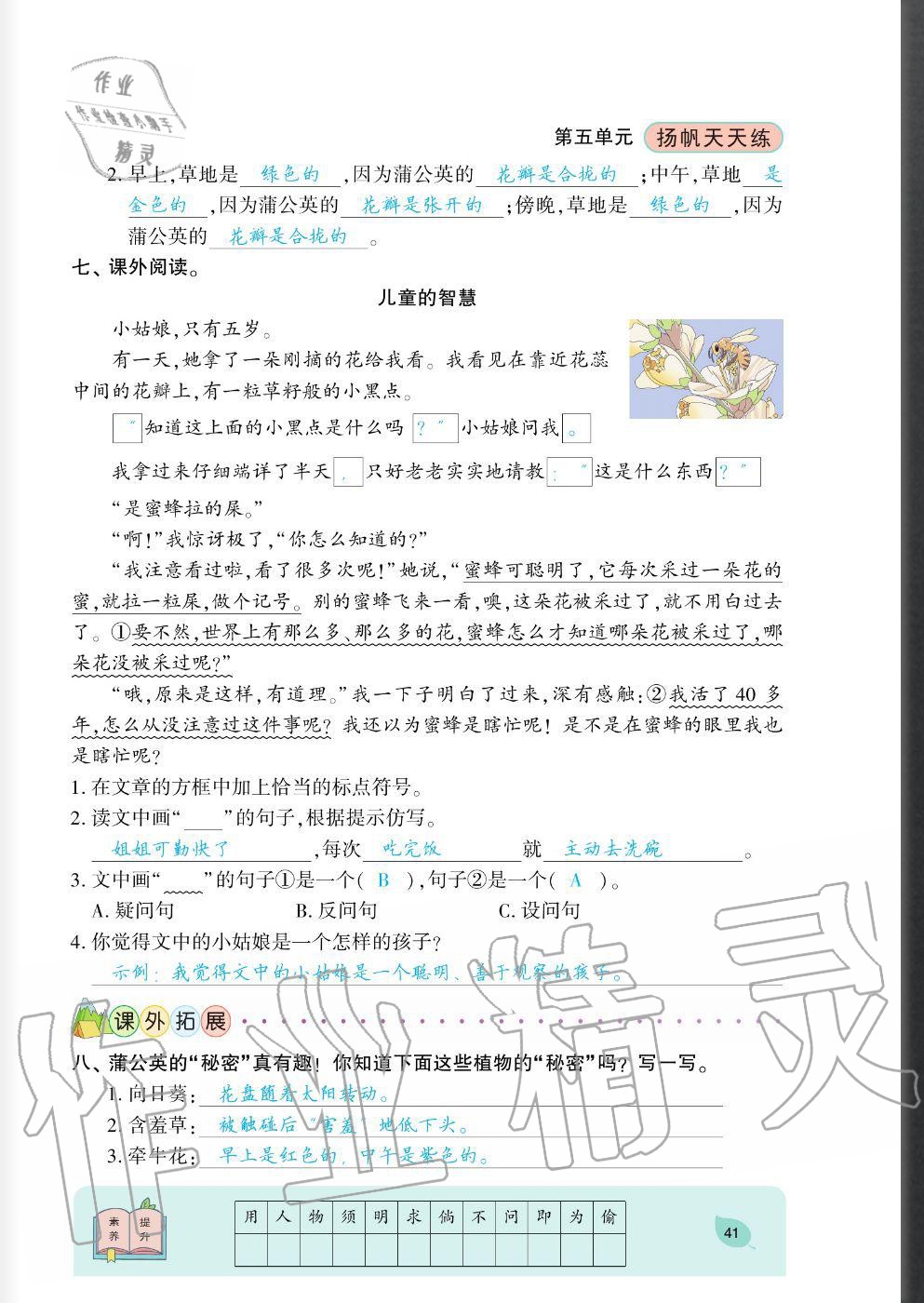 2020年揚帆文化揚帆天天練三年級語文上冊人教版 參考答案第41頁