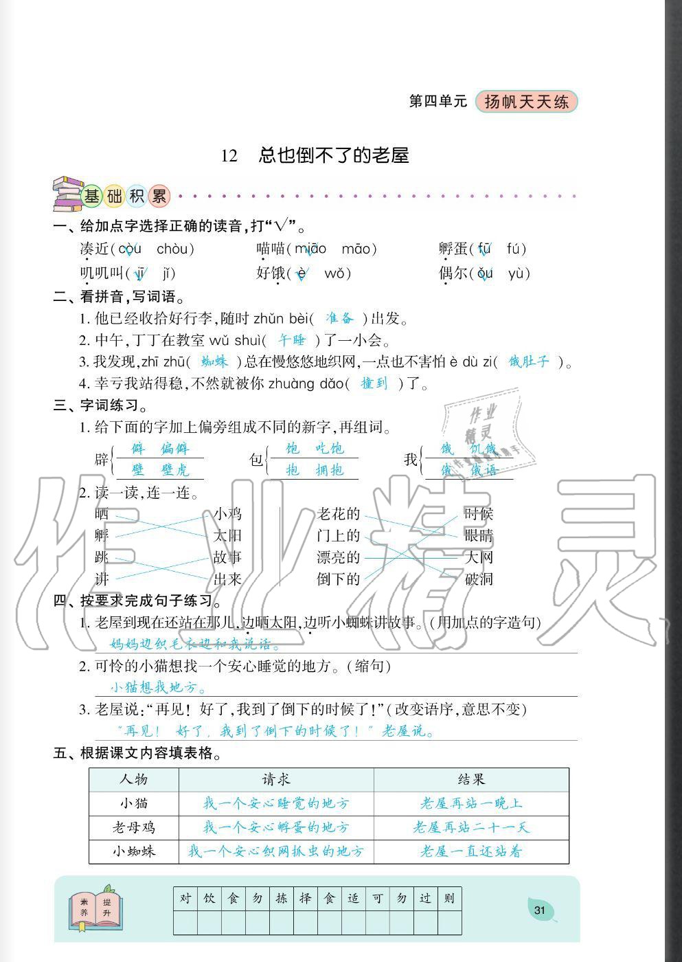 2020年揚帆文化揚帆天天練三年級語文上冊人教版 參考答案第31頁