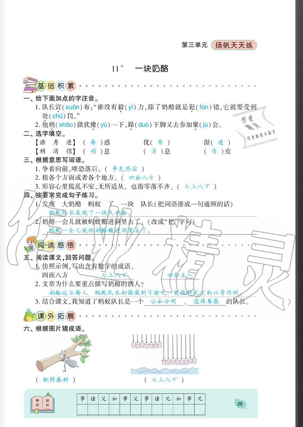 2020年揚帆文化揚帆天天練三年級語文上冊人教版 參考答案第25頁