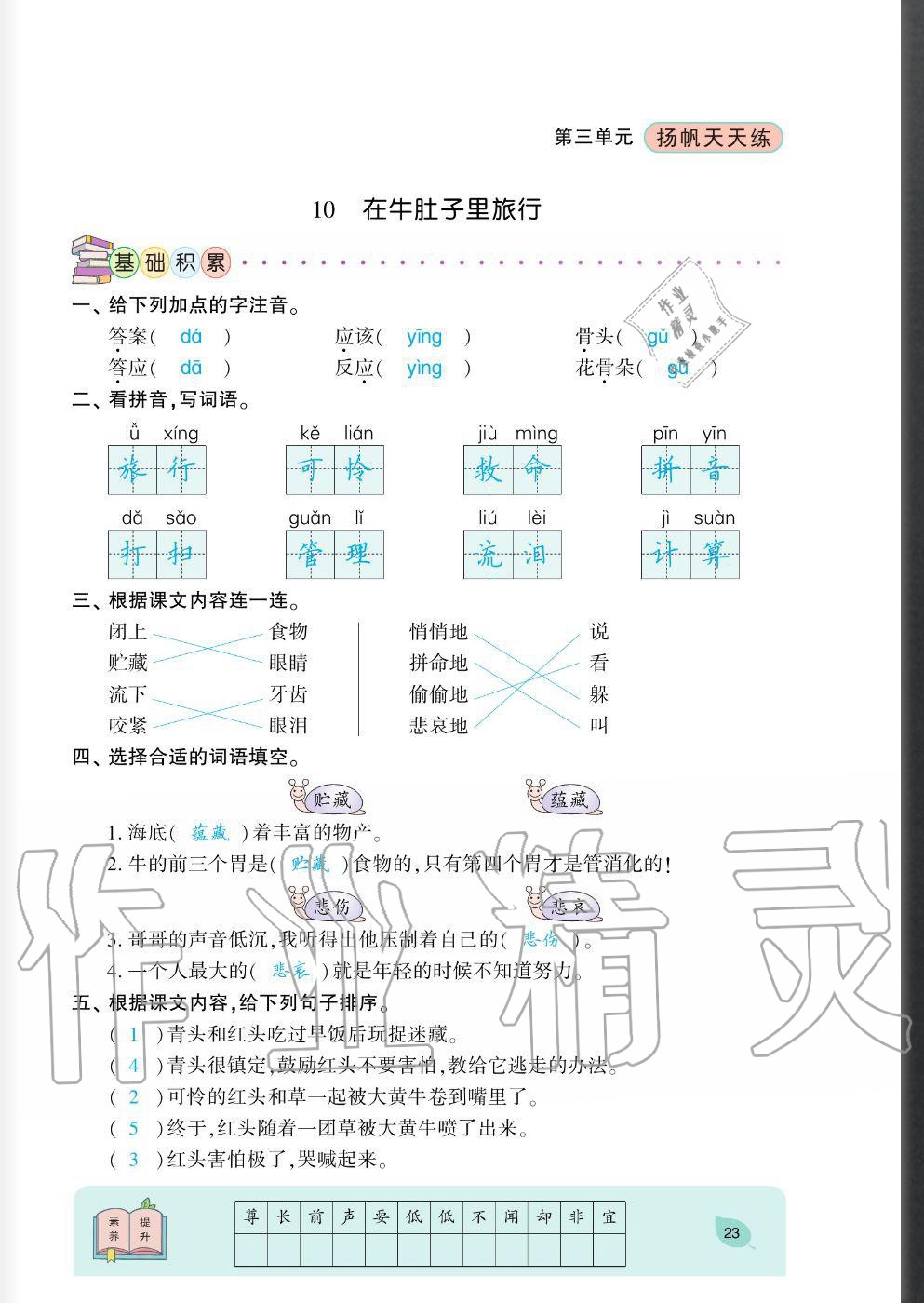 2020年揚(yáng)帆文化揚(yáng)帆天天練三年級(jí)語(yǔ)文上冊(cè)人教版 參考答案第23頁(yè)