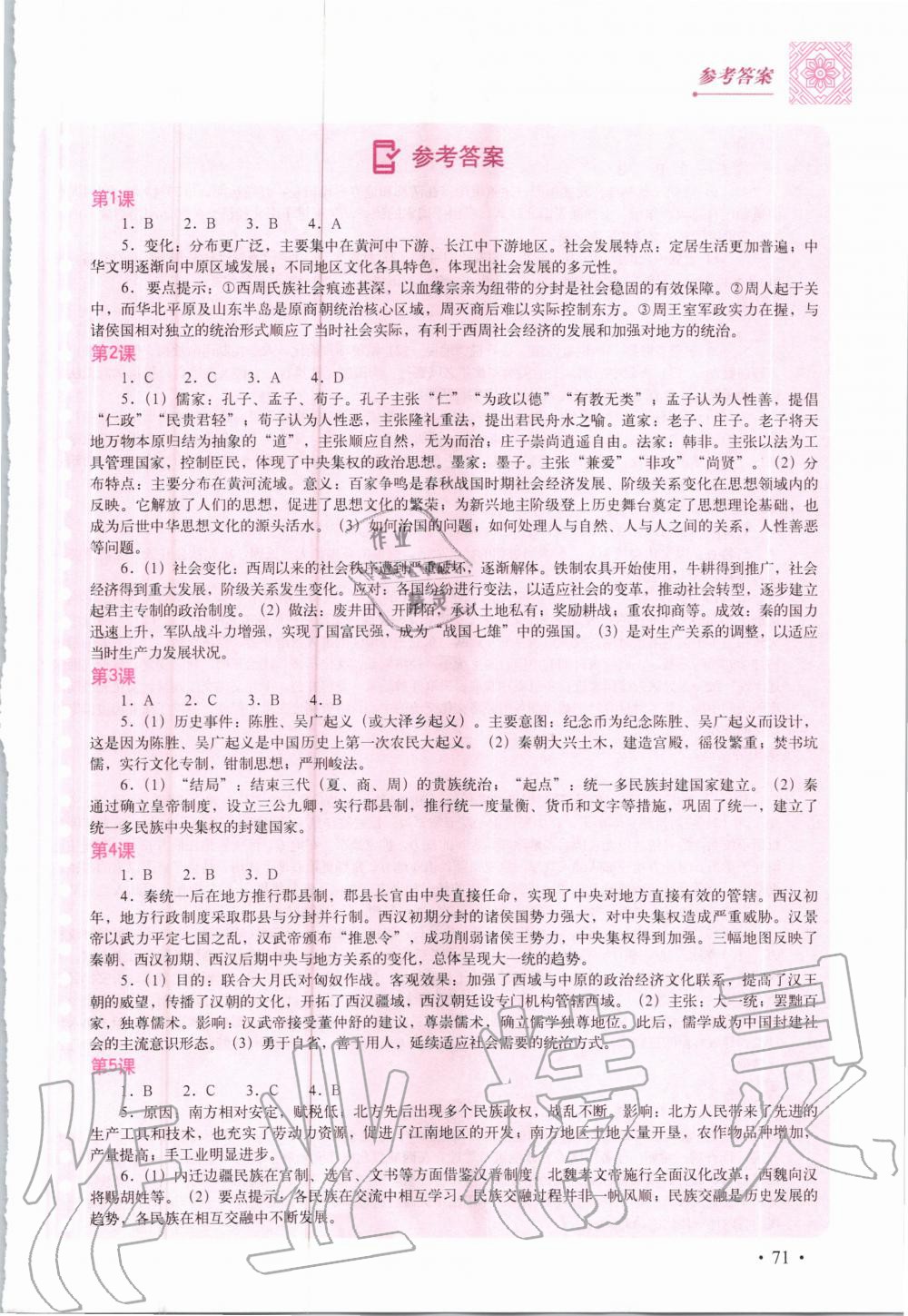 2020年中外歷史綱要歷史填充圖冊必修上冊人教版中國地圖出版社 參考答案第1頁