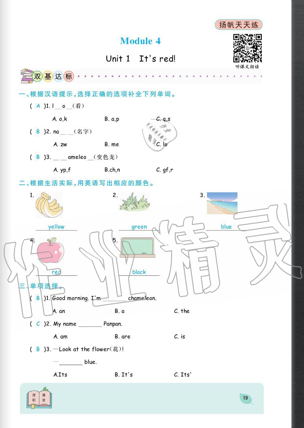 2020年揚帆文化揚帆天天練三年級英語上冊外研版 參考答案第19頁