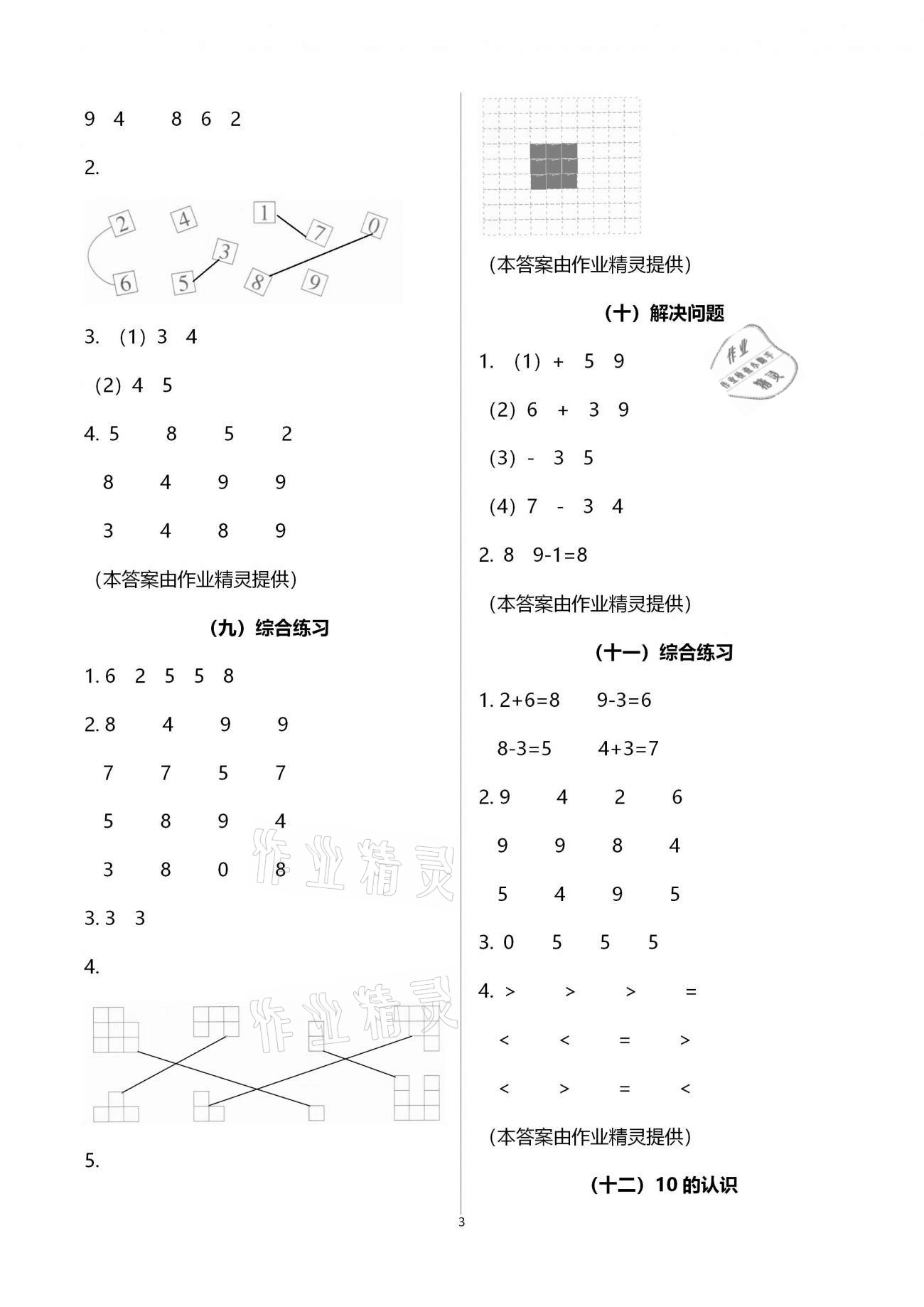 2020年小學(xué)數(shù)學(xué)課時(shí)特訓(xùn)一年級(jí)上冊(cè)人教版 第3頁(yè)