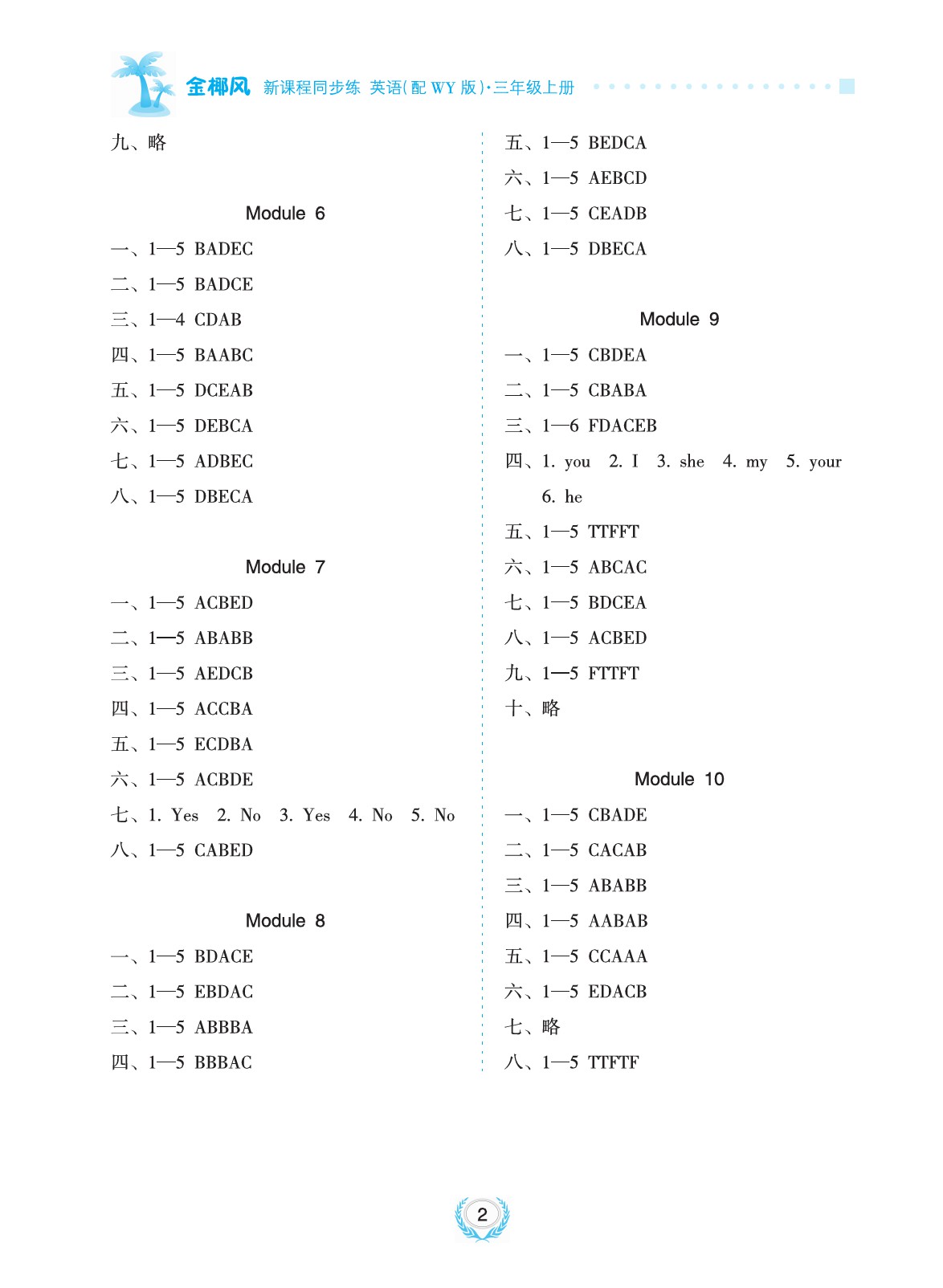 2020年金椰風(fēng)新課程同步練三年級(jí)英語(yǔ)上冊(cè)外研版 參考答案第2頁(yè)