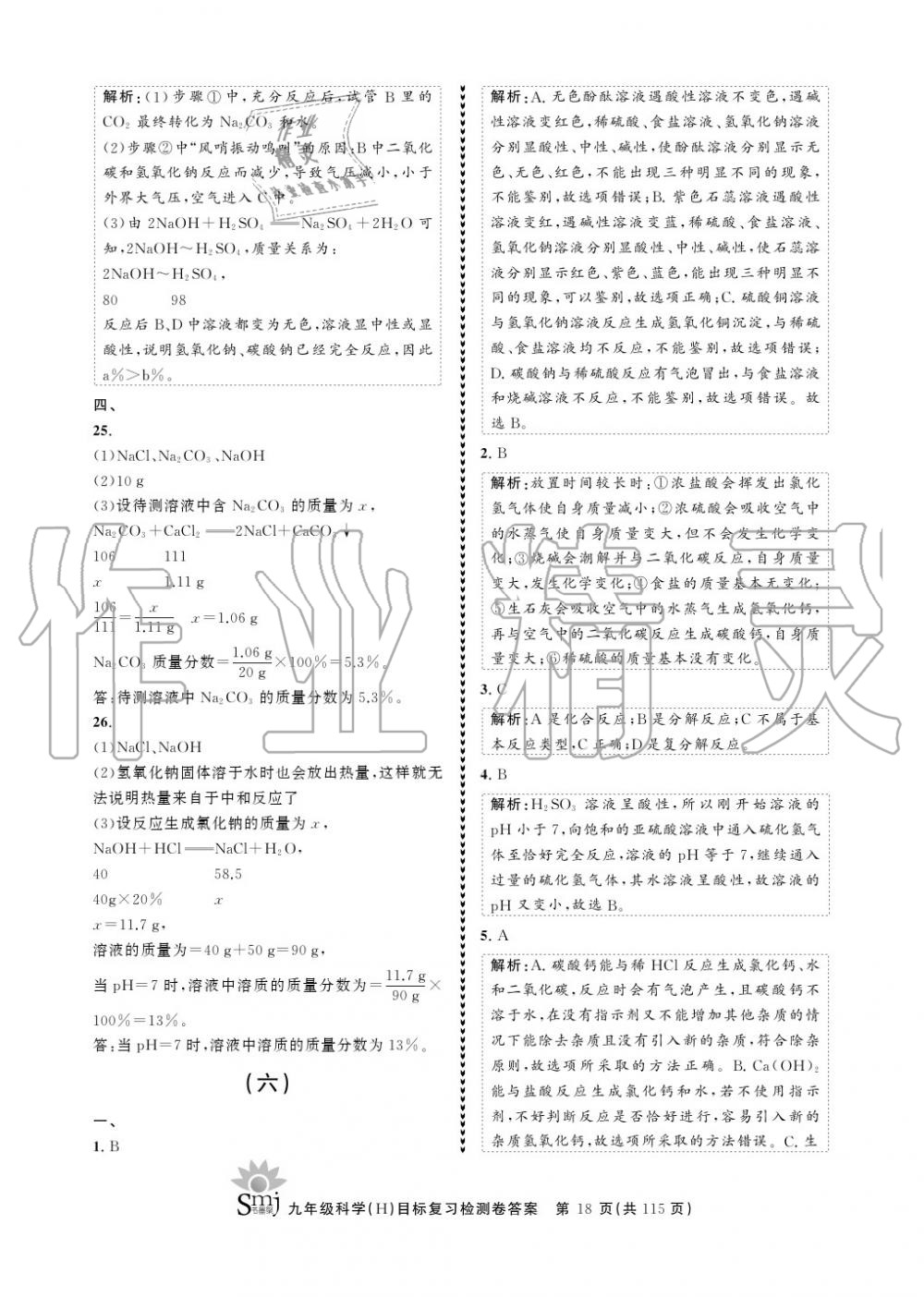 2020年目標復習檢測卷九年級科學上冊華師大版 參考答案第18頁