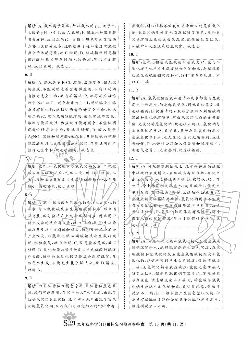 2020年目標復習檢測卷九年級科學上冊華師大版 參考答案第15頁