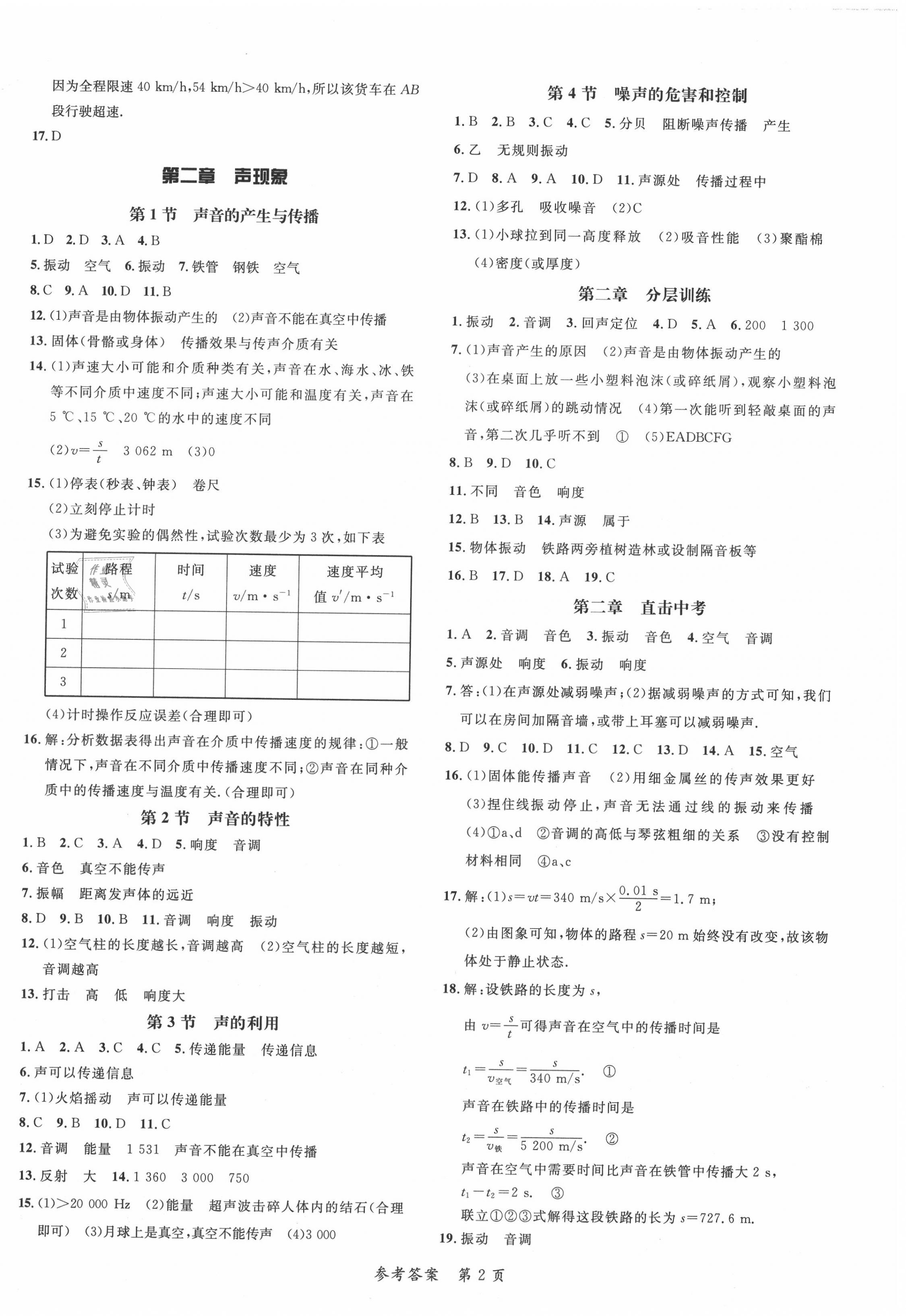 2020年高效課堂分層訓(xùn)練直擊中考八年級(jí)物理上冊(cè)人教版 第2頁(yè)