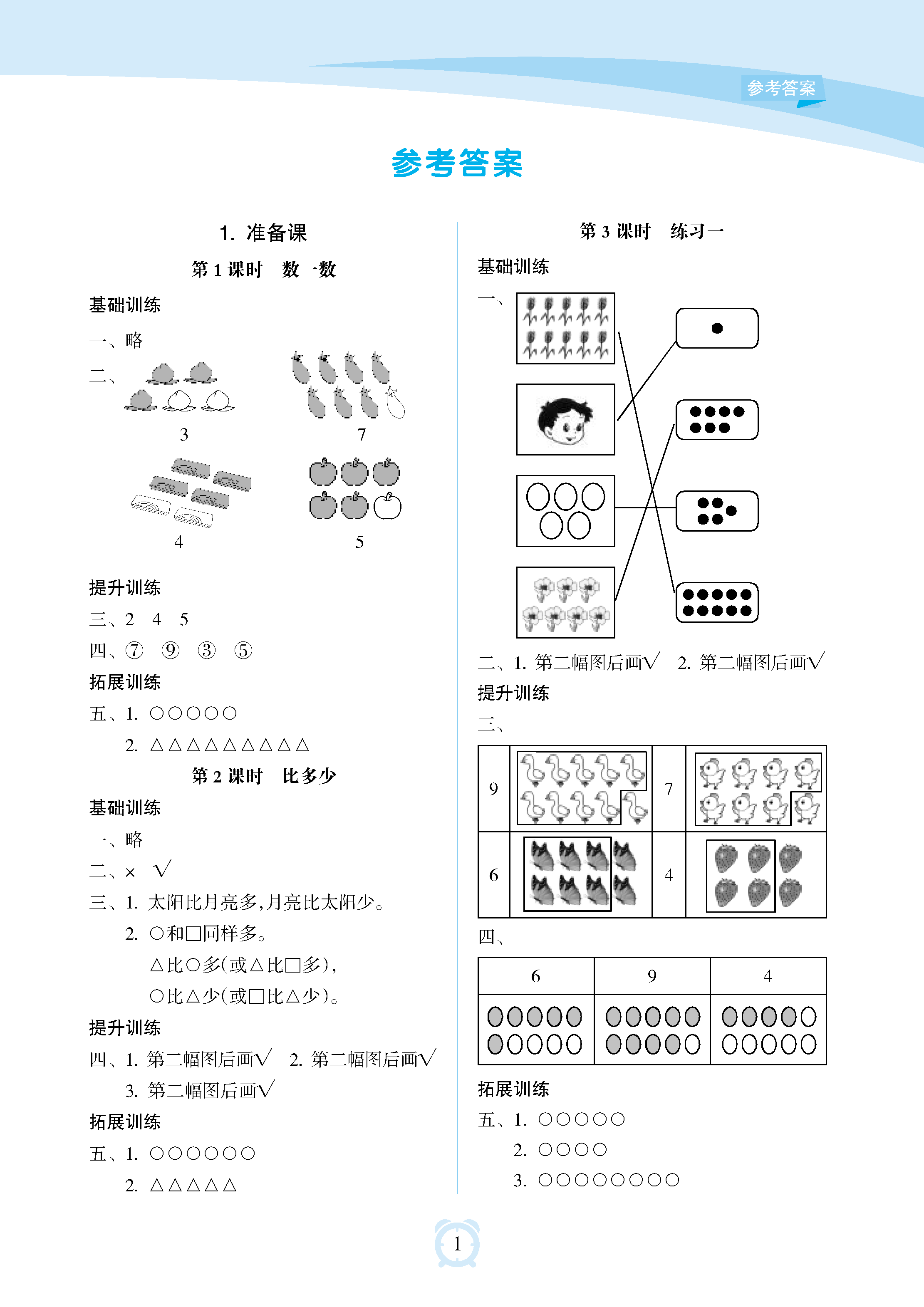 2018年新課程學(xué)習(xí)指導(dǎo)海南出版社一年級數(shù)學(xué)上冊人教版 參考答案第1頁