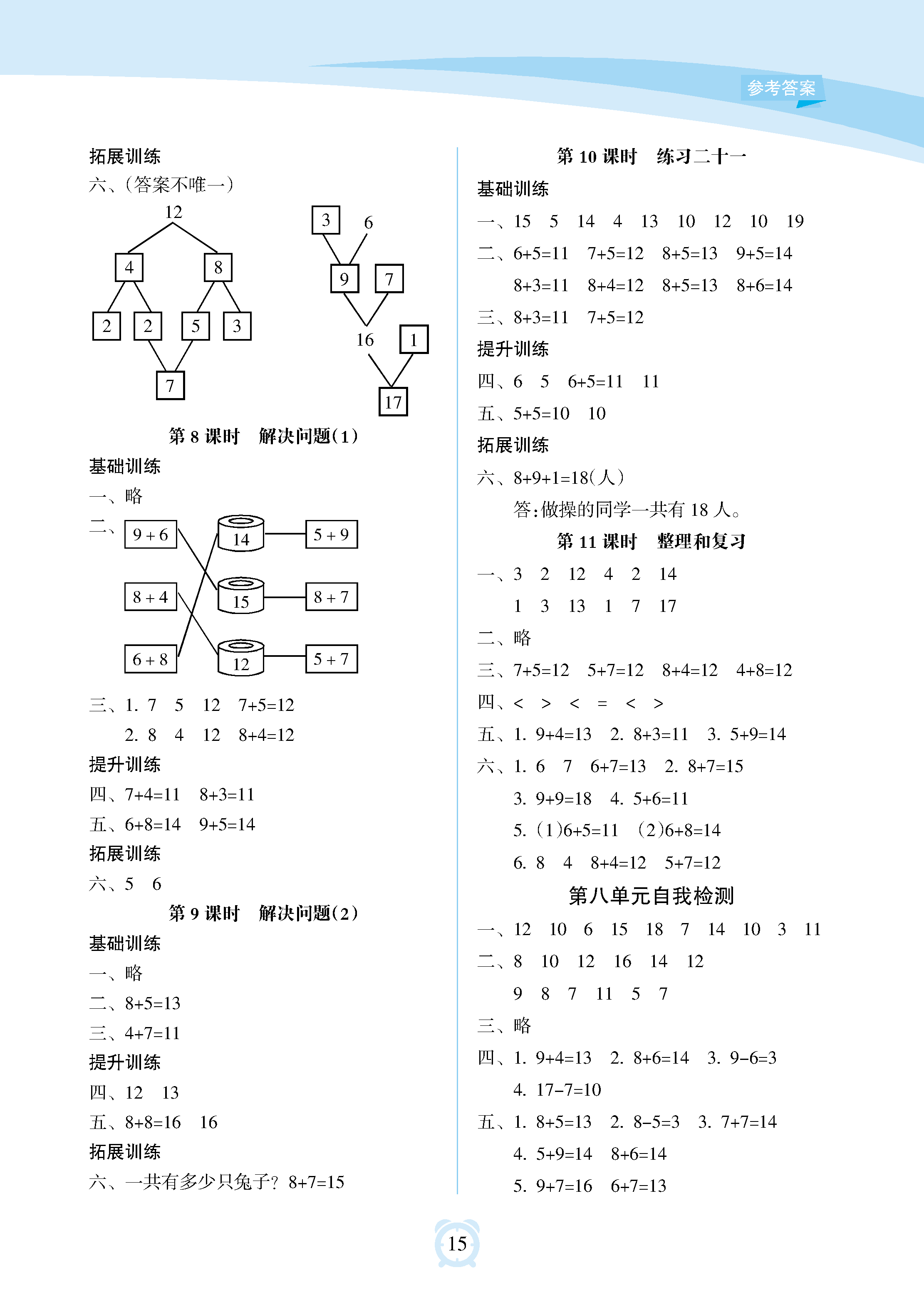 2018年新课程学习指导海南出版社一年级数学上册人教版 参考答案第15页