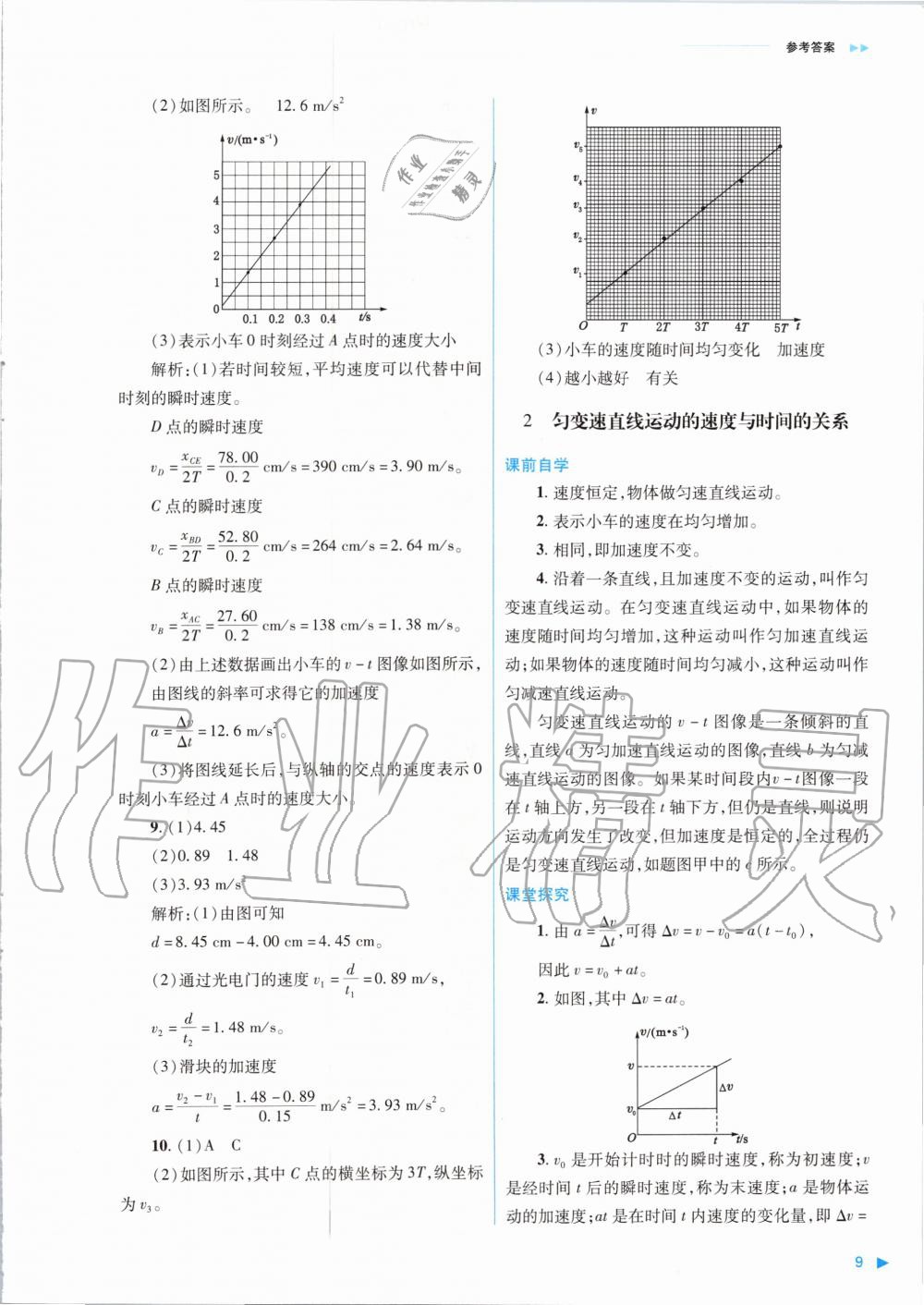 2020年普通高中新課程同步練習(xí)冊物理必修第一冊人教版山西教育出版社 參考答案第9頁