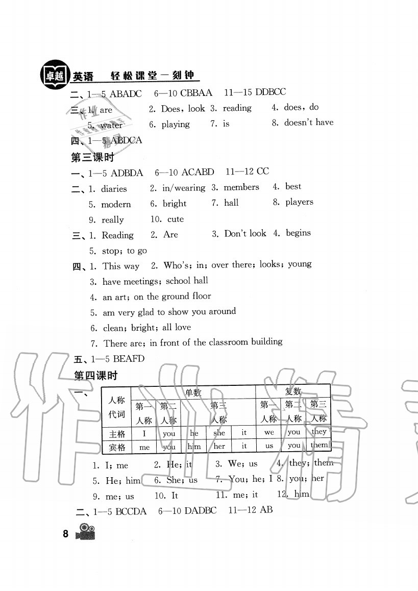 2020年卓越英語(yǔ)七年級(jí)上冊(cè)譯林版 參考答案第8頁(yè)