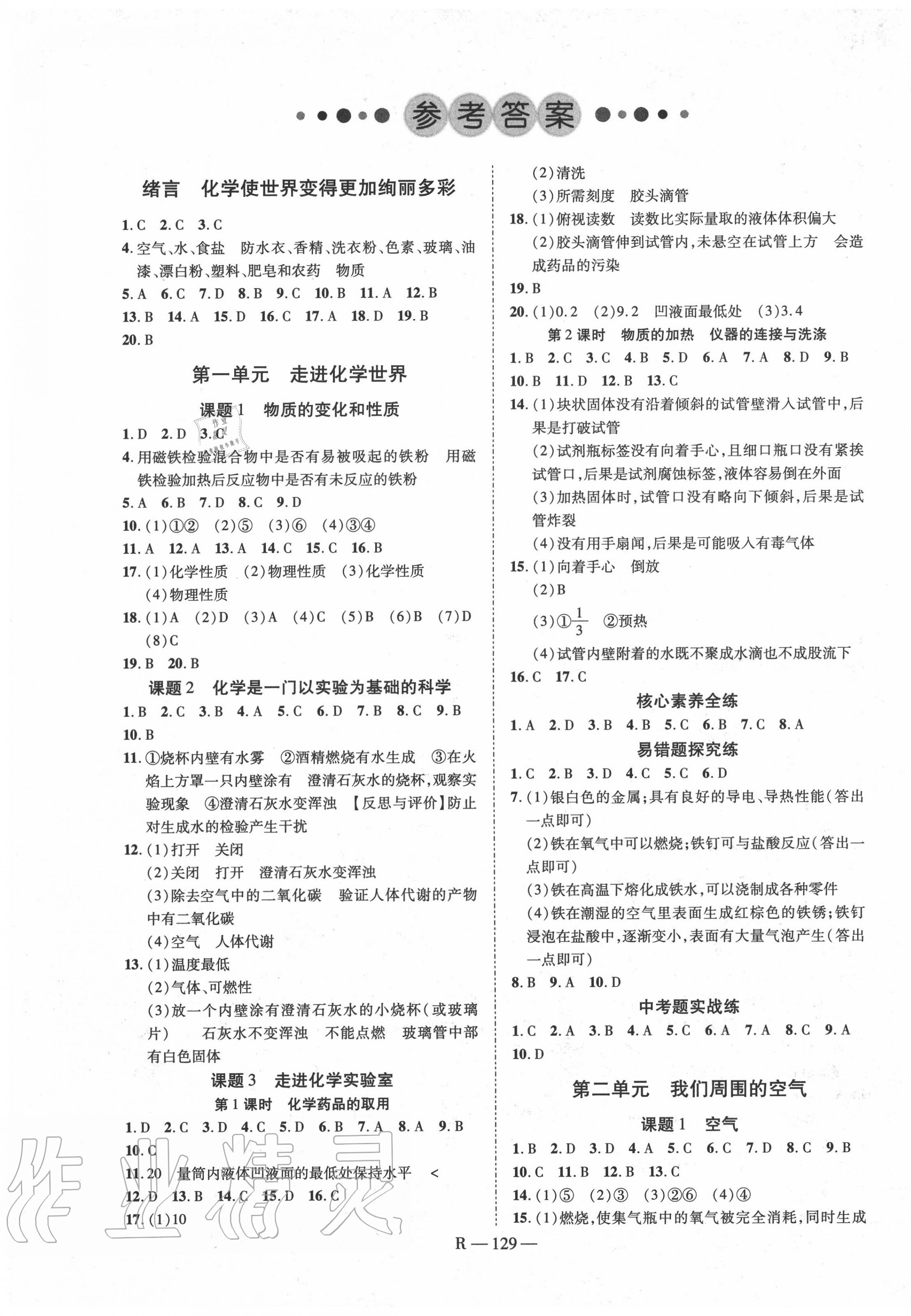 2020年酷特文化領(lǐng)航課堂九年級化學(xué)上冊人教版 第1頁