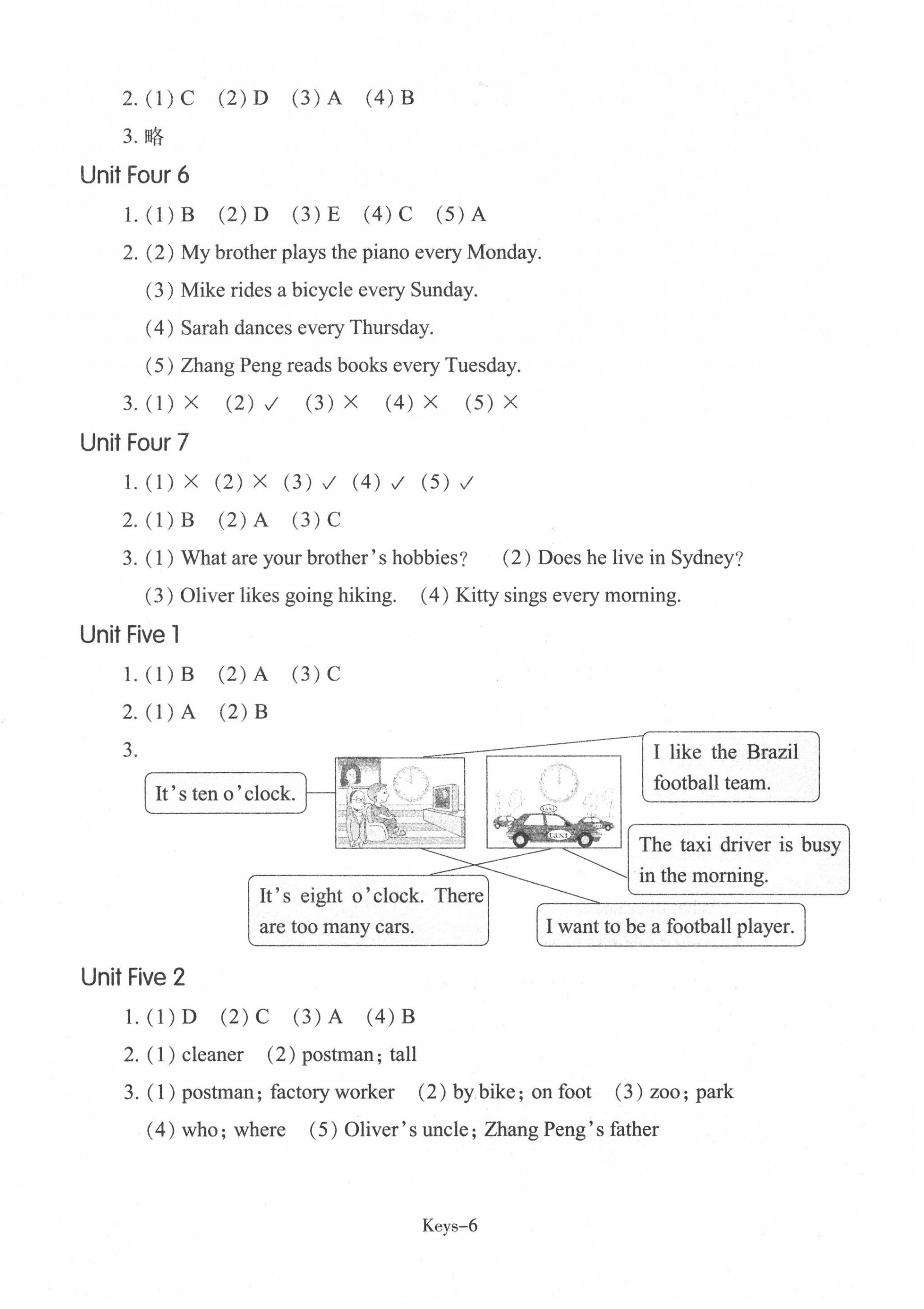 2020年每課一練六年級小學(xué)英語上冊人教版浙江少年兒童出版社 參考答案第6頁