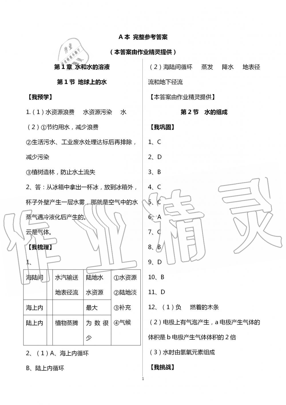 2020年導學新作業(yè)八年級科學上冊浙教版 第1頁