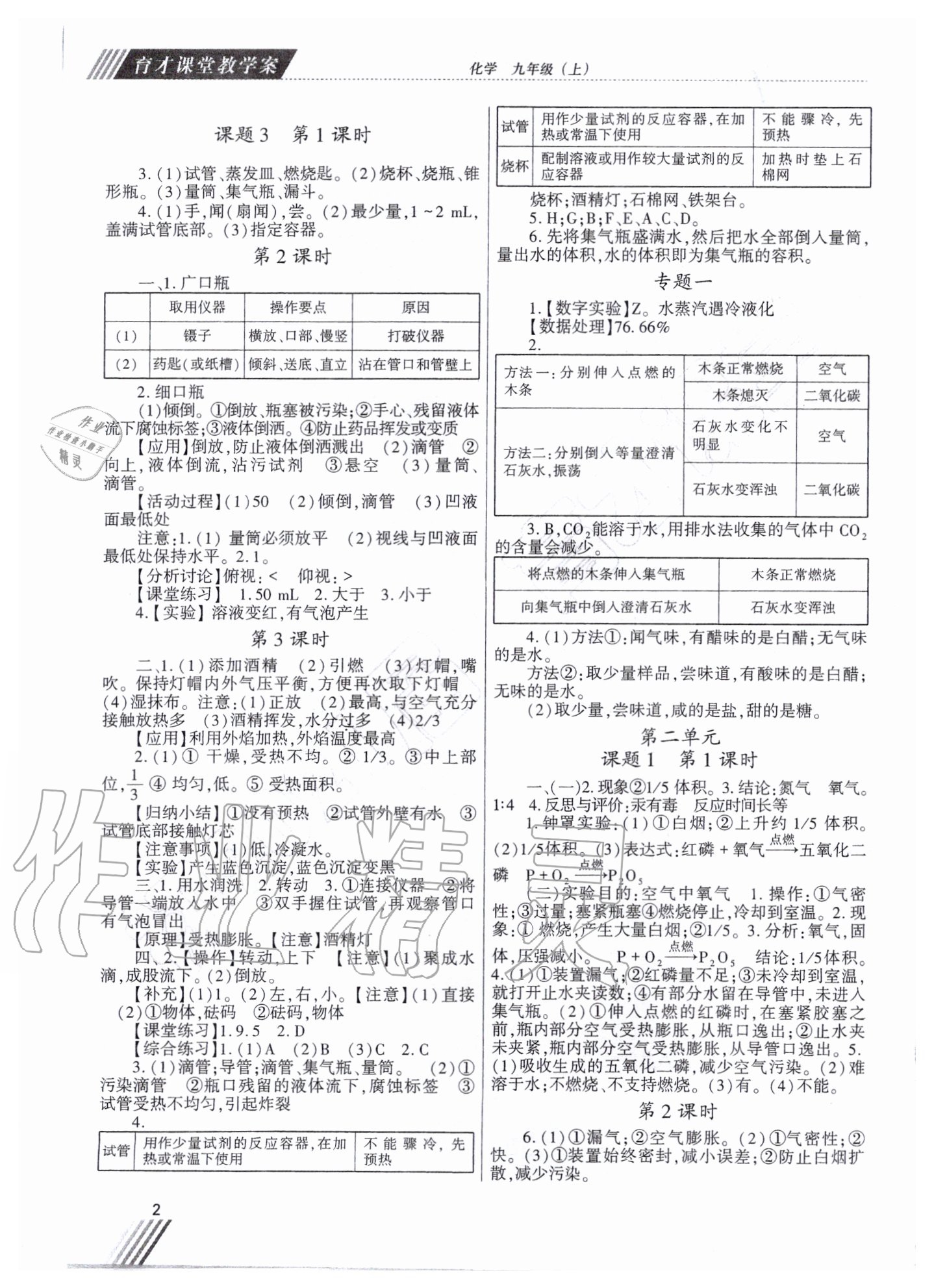 2020年育才課堂教學案九年級化學上冊人教版 第2頁